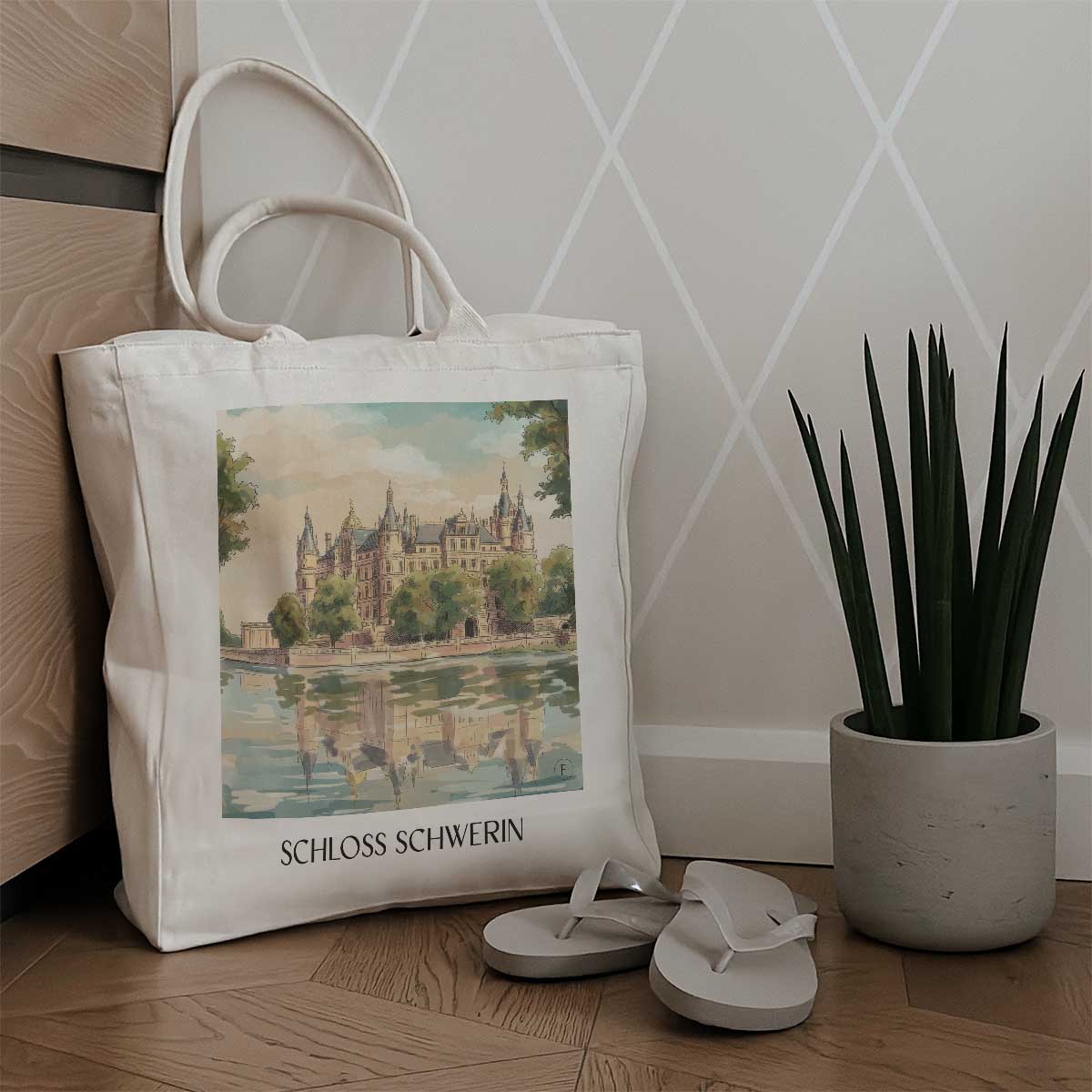 schloss-schwerin-mecklenburg-deutschland-einkaufstasche-aquarell