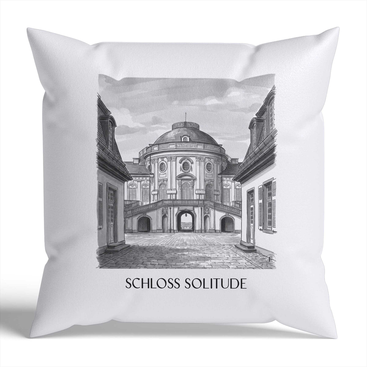 schloss-solitude-stuttgart-deutschland-kissenbezug-aquarell-schwarz-weiss