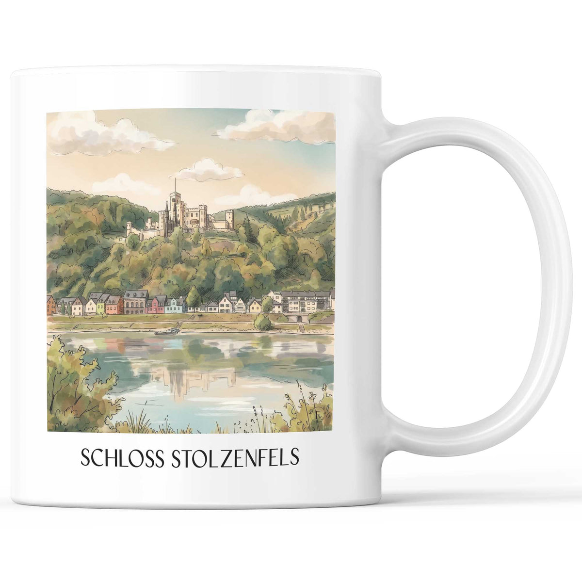 Schloss Stolzenfels Kaffeebecher - Koblenz - Deutschland Becher - Kaffeetasse im Aquarell Stil - favplace