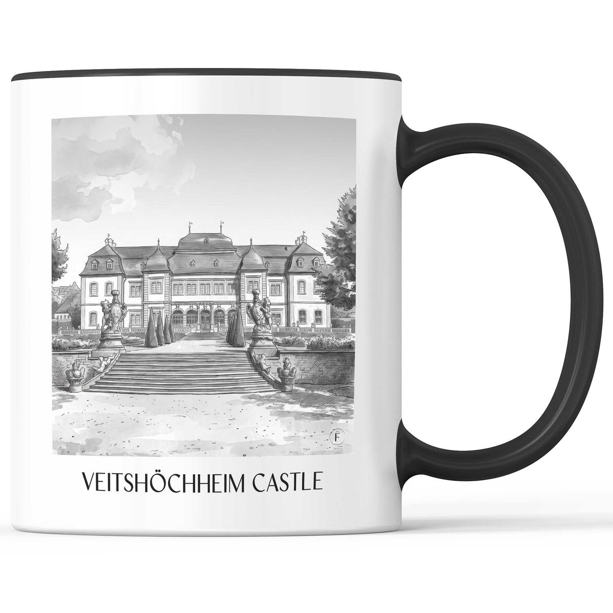 Schloss Veitshöchheim Kaffeebecher - Würzburg - Deutschland Becher - Kaffeetasse im Aquarell Schwarz-Weiß Stil - favplace