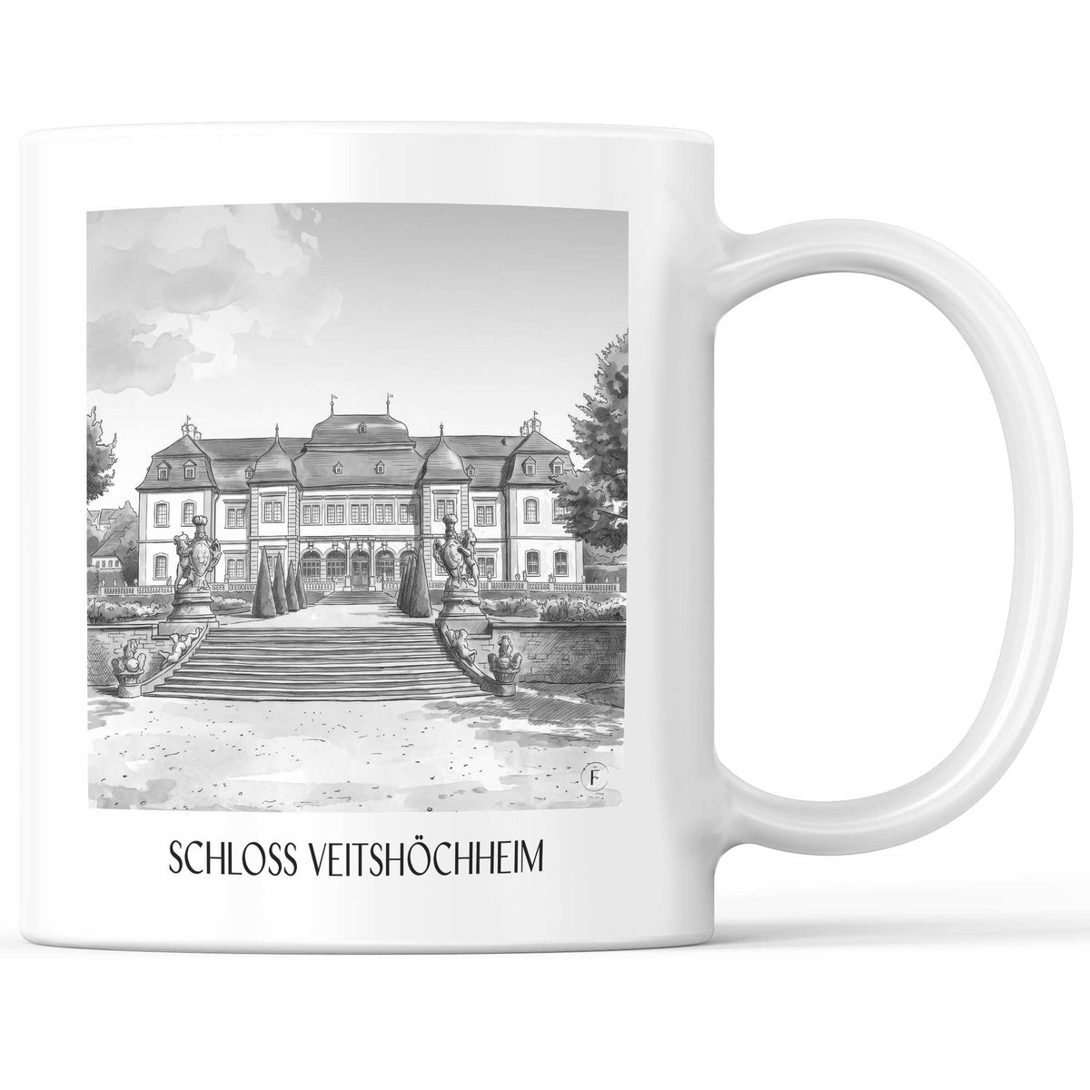 Schloss Veitshöchheim Kaffeebecher - Würzburg - Deutschland Becher - Kaffeetasse im Aquarell Schwarz-Weiß Stil - favplace