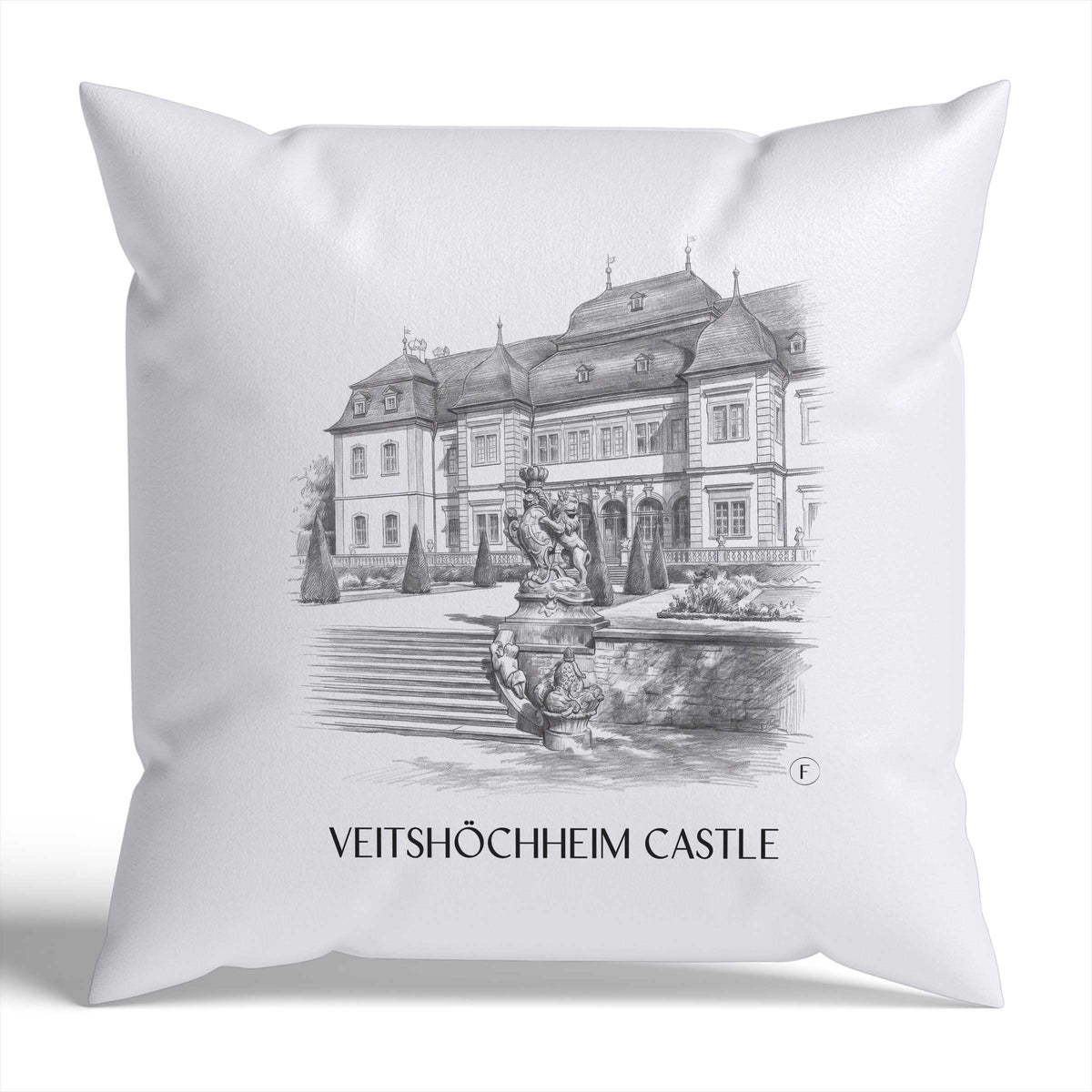 Schloss Veitshöchheim Kissenhülle - Zierkissen Bezug - Würzburg - Deutschland Kissen bzw. Kissenbezug im Zeichnung Stil - favplace