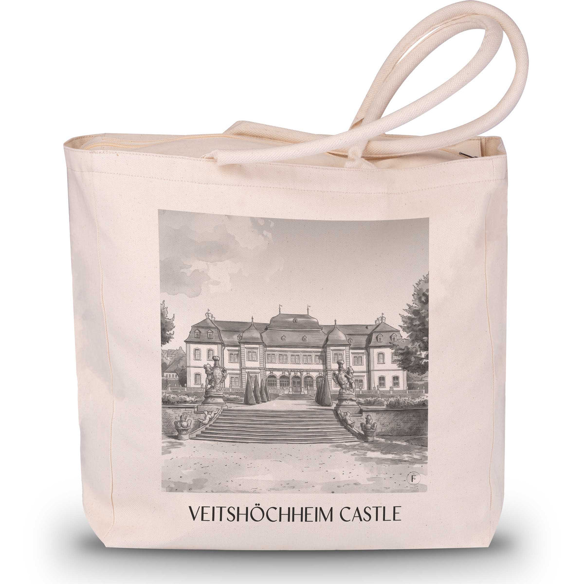 Schloss Veitshöchheim Shopping Tasche - Würzburg - Deutschland Tote Bag - Einkaufstasche im Aquarell Schwarz-Weiß Stil - favplace