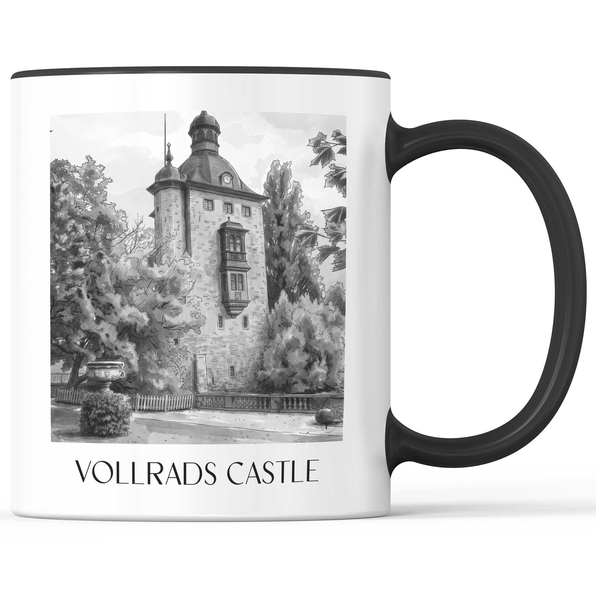 Schloss Vollrads Kaffeebecher - Rheingau - Deutschland Becher - Kaffeetasse im Aquarell Schwarz-Weiß Stil - favplace