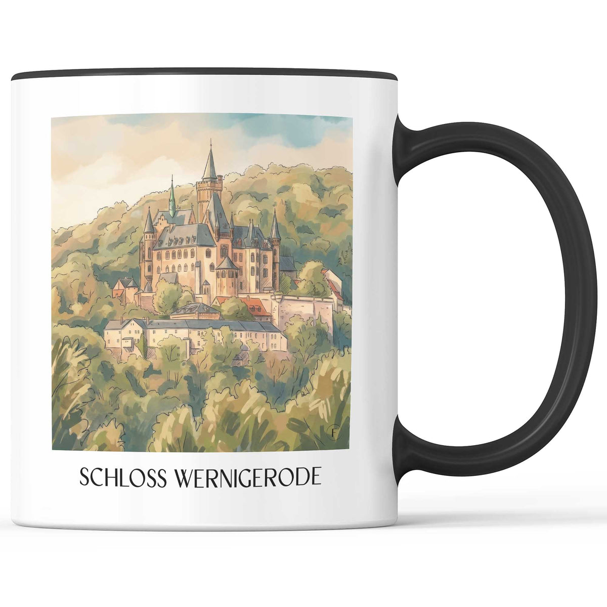 schloss-wernigerode-nordharz-deutschland-kaffeebecher-aquarell