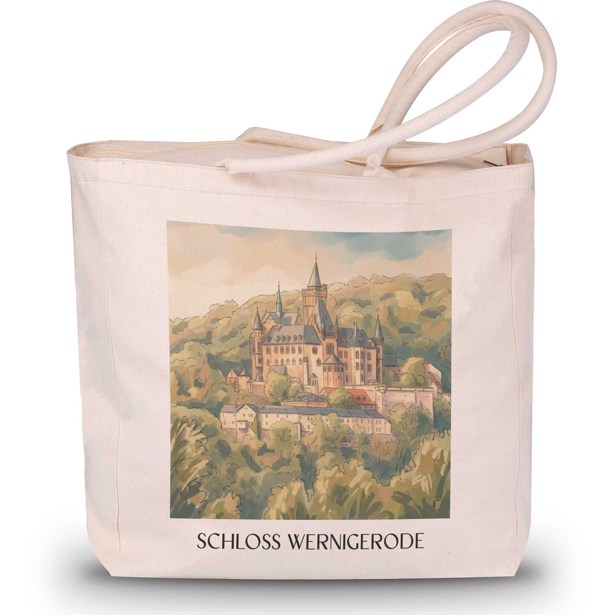 schloss-wernigerode-nordharz-deutschland-einkaufstasche-aquarell