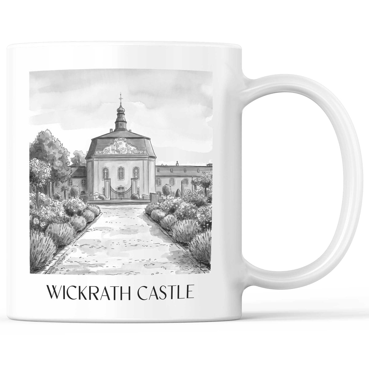 Schloss Wickrath Kaffeebecher - Möchengladbach - Deutschland Becher - Kaffeetasse im Aquarell Schwarz-Weiß Stil - favplace