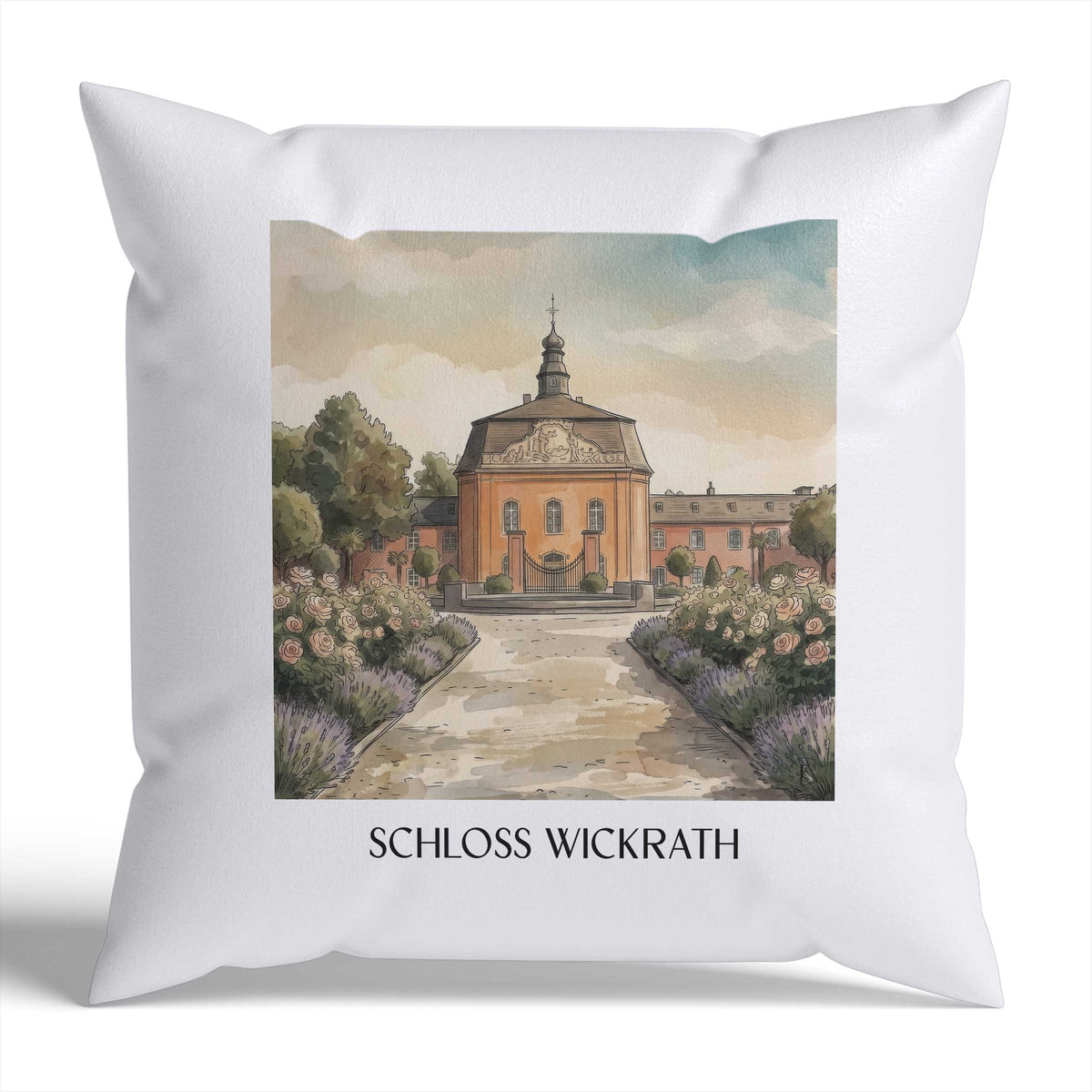 schloss-wickrath-möchengladbach-deutschland-kissenbezug-aquarell