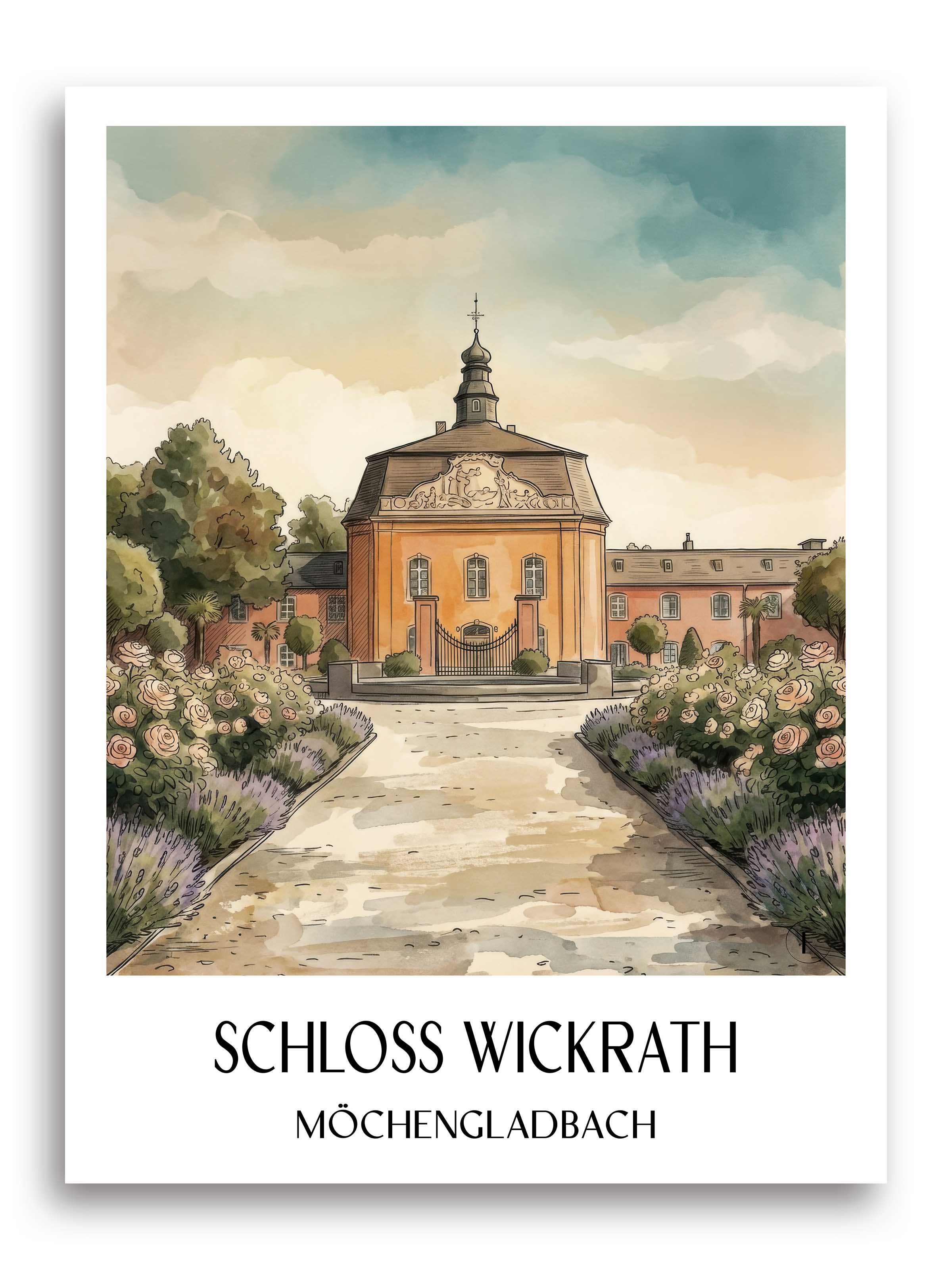 schloss-wickrath-möchengladbach-deutschland-poster-aquarell