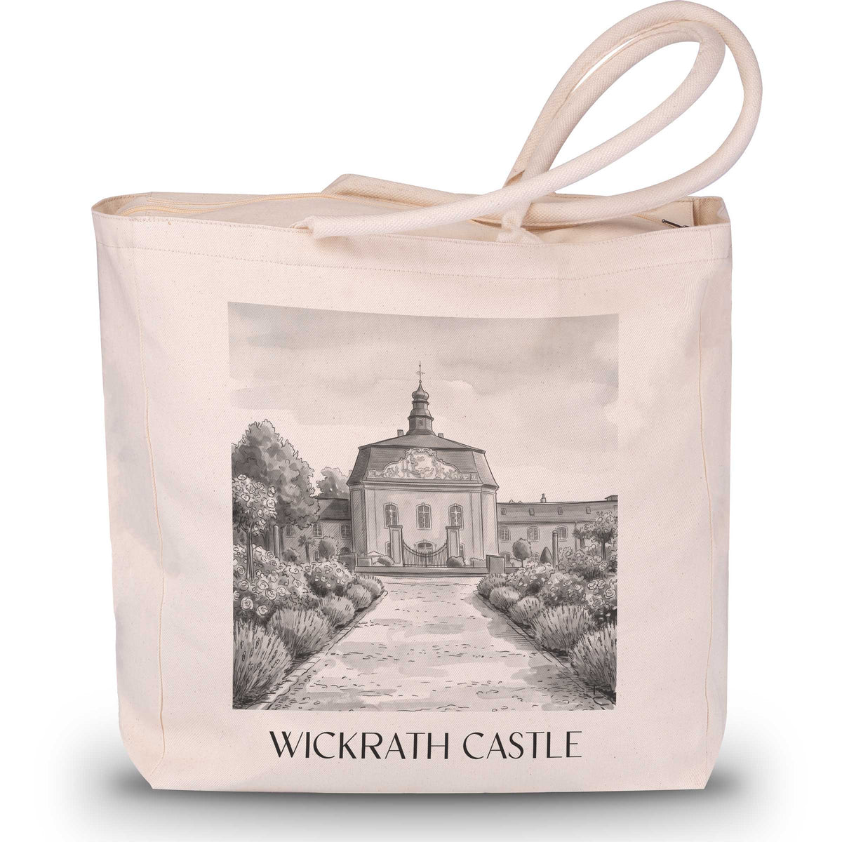 Schloss Wickrath Shopping Tasche - Möchengladbach - Deutschland Tote Bag - Einkaufstasche im Aquarell Schwarz-Weiß Stil - favplace