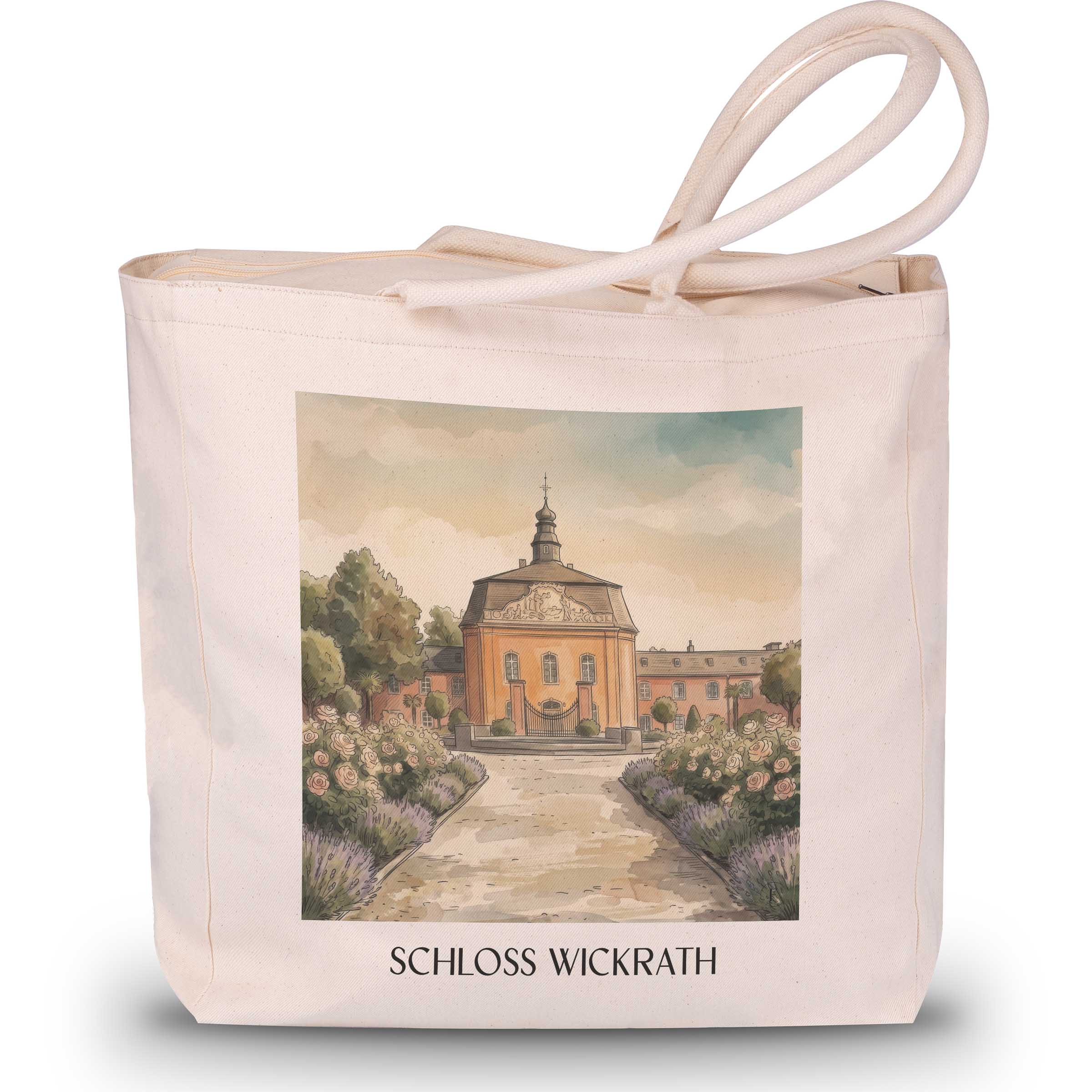 schloss-wickrath-möchengladbach-deutschland-einkaufstasche-aquarell