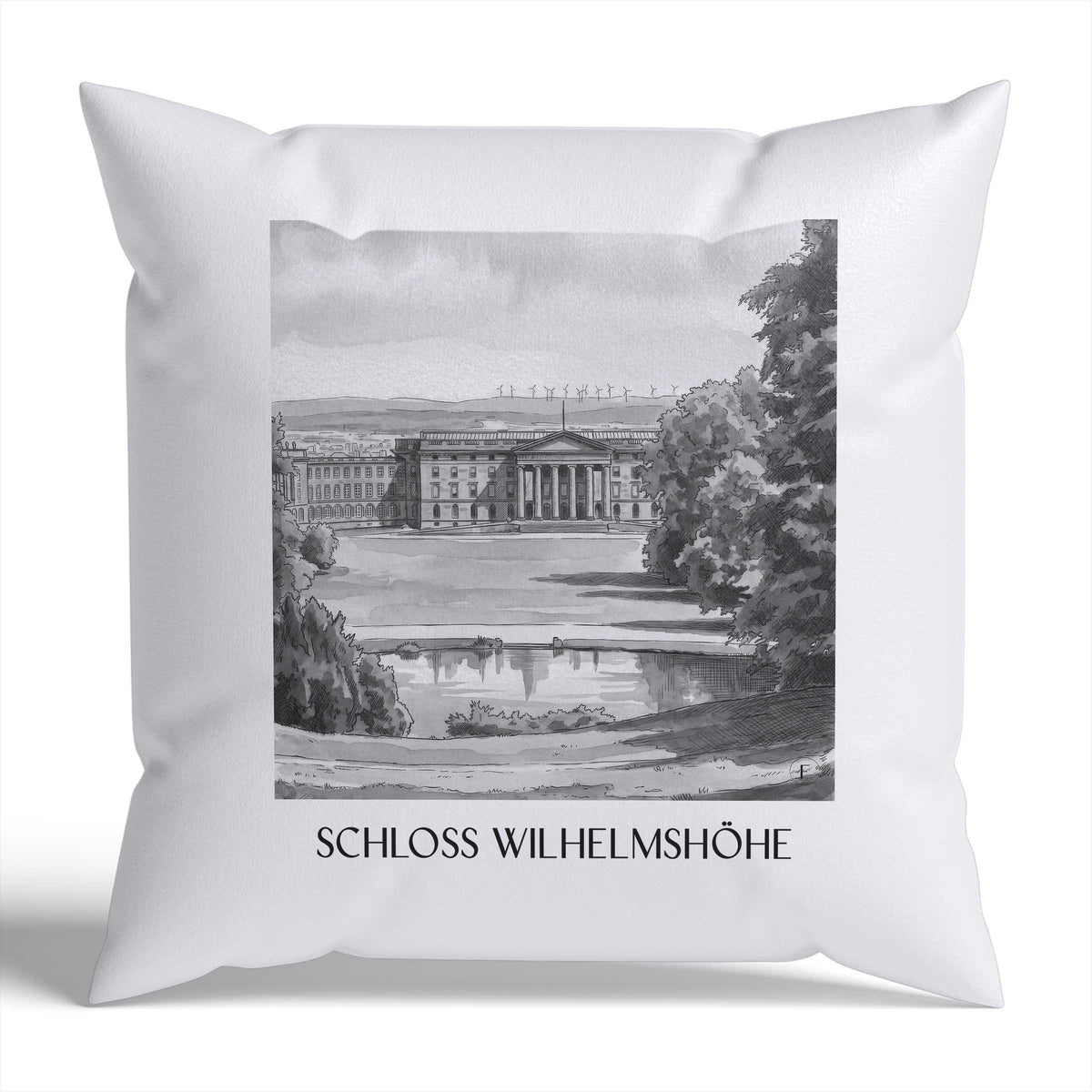 schloss-wilhelmshöhe-kassel-deutschland-kissenbezug-aquarell-schwarz-weiss