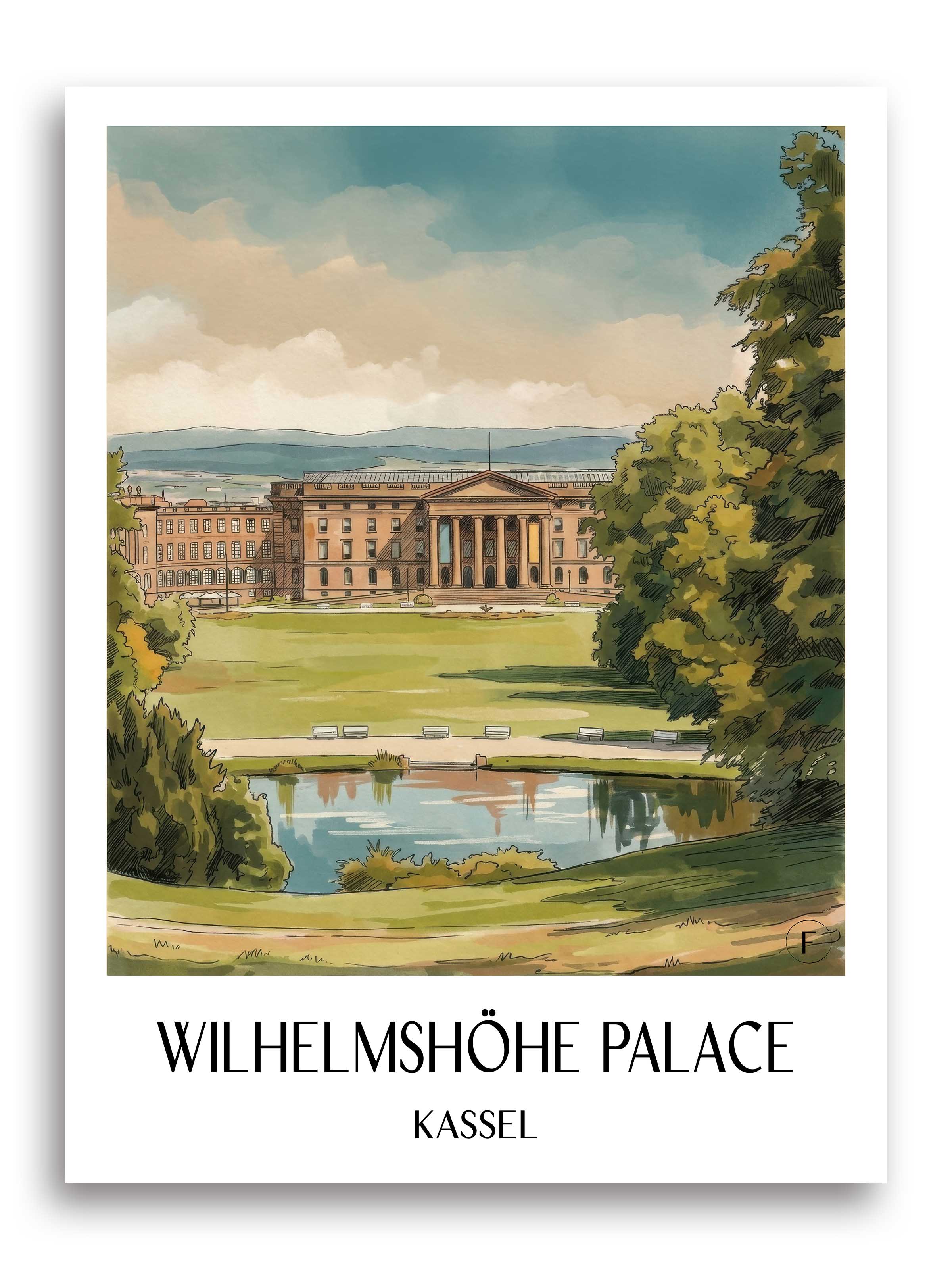 Schloss Wilhelmshöhe Poster - Kassel - Deutschland Kunstdruck - Aquarell von A4 bis A1 - favplace