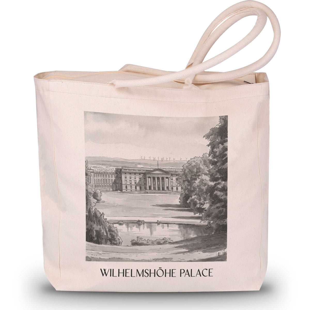 Schloss Wilhelmshöhe Shopping Tasche - Kassel - Deutschland Tote Bag - Einkaufstasche im Aquarell Schwarz-Weiß Stil - favplace