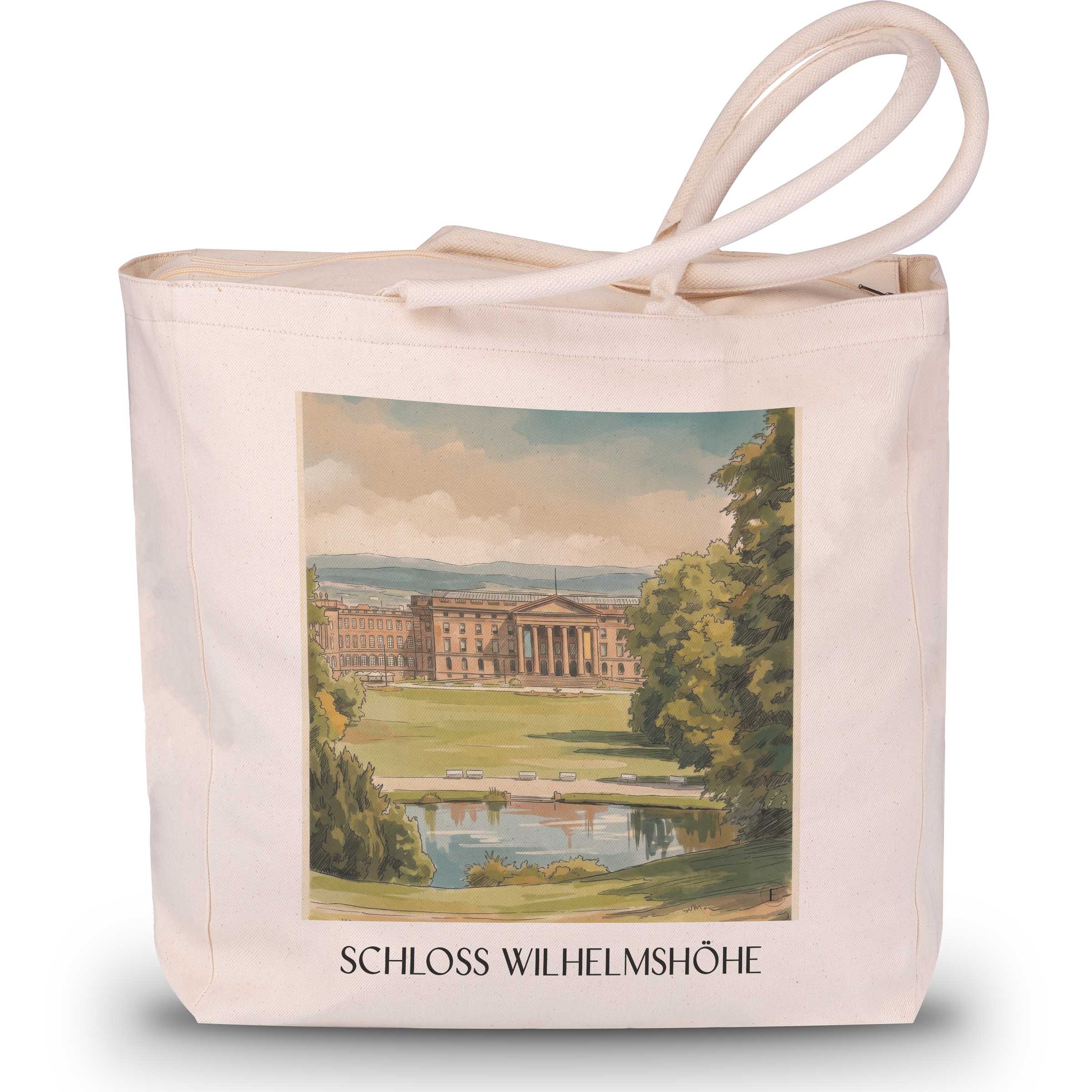 schloss-wilhelmshöhe-kassel-deutschland-einkaufstasche-aquarell