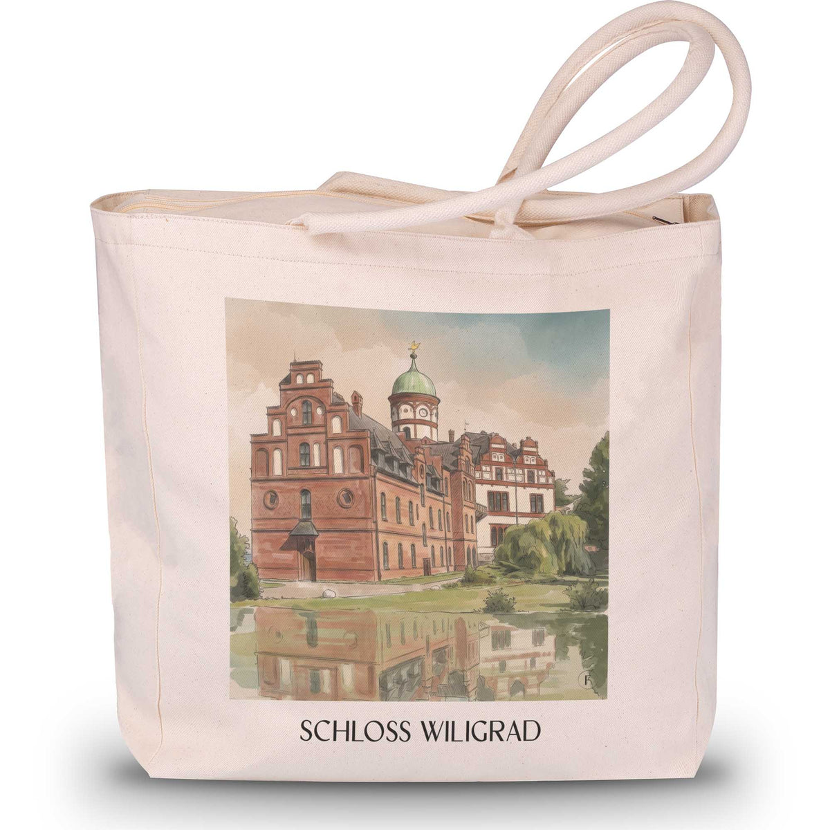 schloss-wiligrad-schwerin-deutschland-einkaufstasche-aquarell