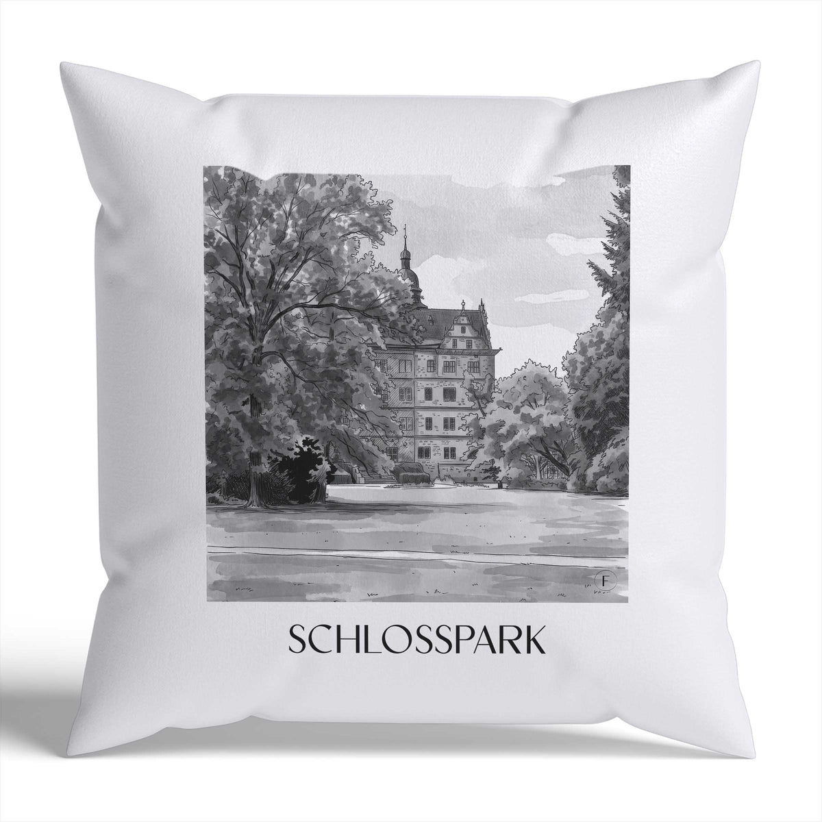 schlosspark-wolfsburg-deutschland-kissenbezug-aquarell-schwarz-weiss