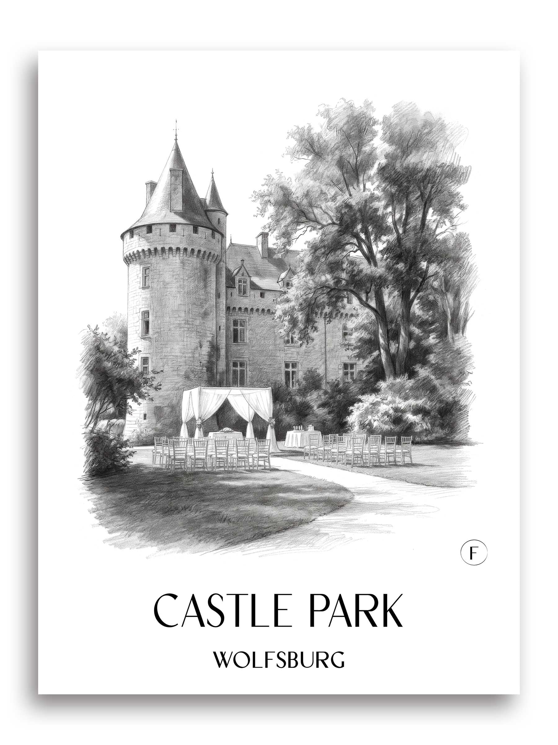 Schlosspark Poster - Wolfsburg - Deutschland Kunstdruck - Zeichnung von A4 bis A1
