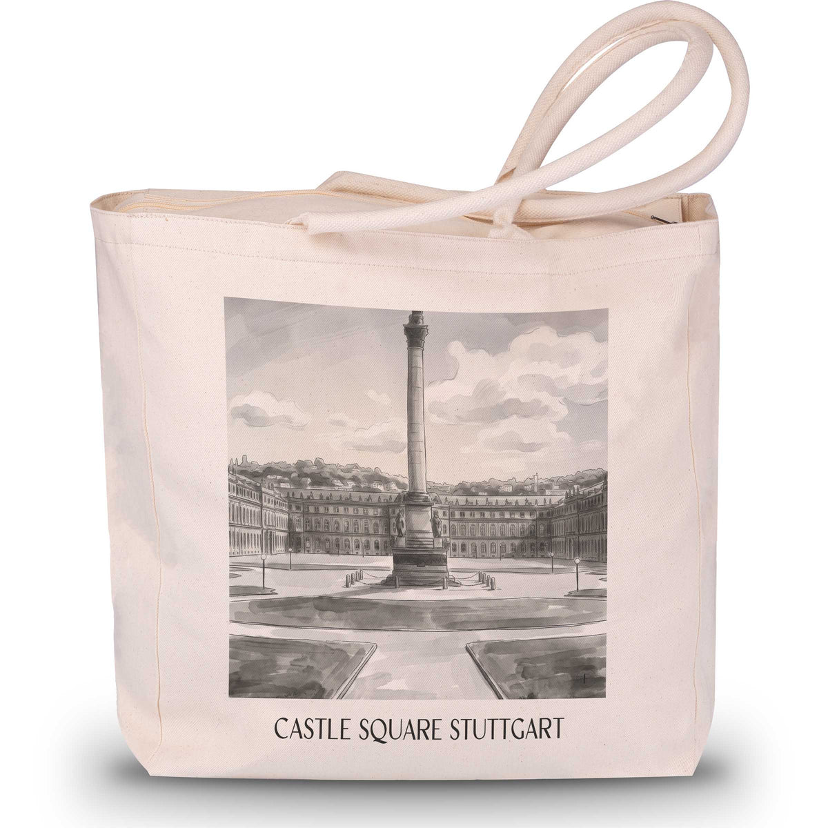 Schlossplatz Shopping Tasche - Stuttgart - Deutschland Tote Bag - Einkaufstasche im Aquarell Schwarz-Weiß Stil - favplace
