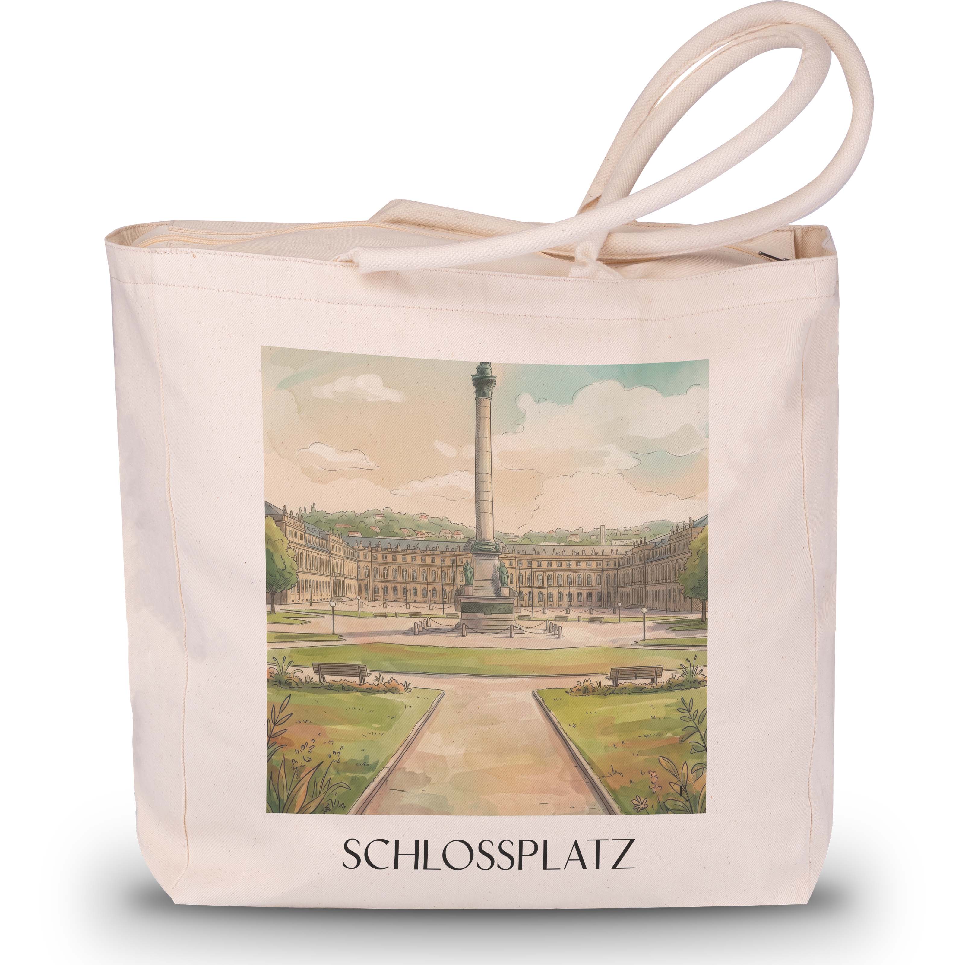 schlossplatz-stuttgart-deutschland-einkaufstasche-aquarell