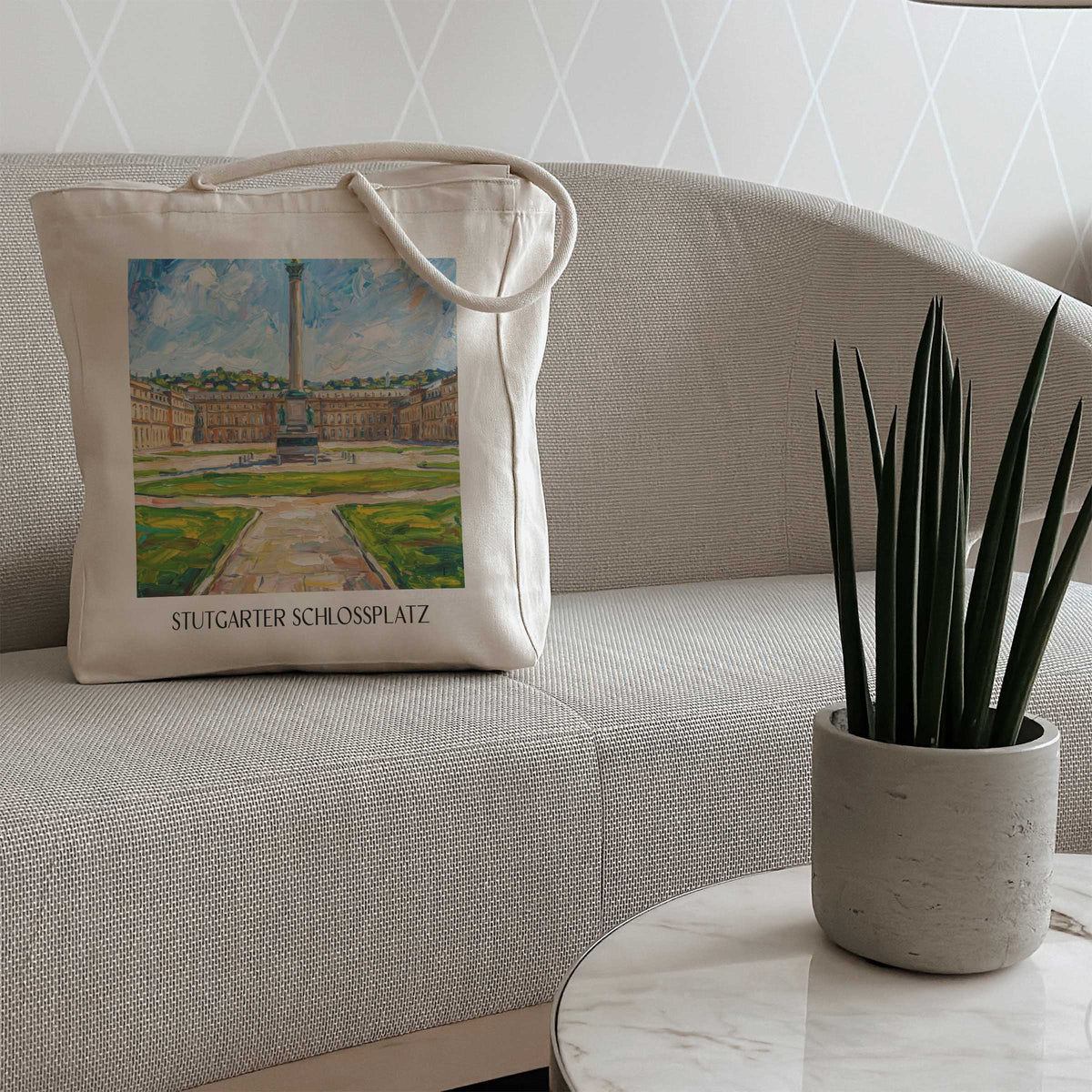 schlossplatz-stuttgart-deutschland-einkaufstasche-oil-painting-oelgemaelde