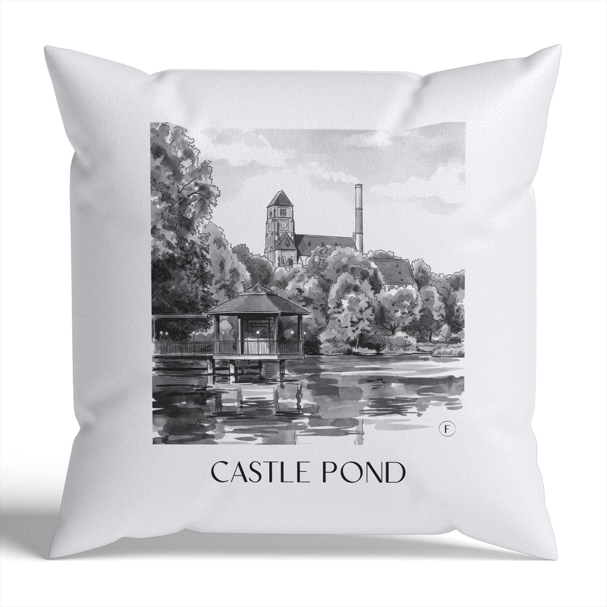 Schlossteich Kissenhülle - Zierkissen Bezug - Chemnitz - Deutschland Kissen bzw. Kissenbezug im Aquarell Schwarz-Weiß Stil - favplace