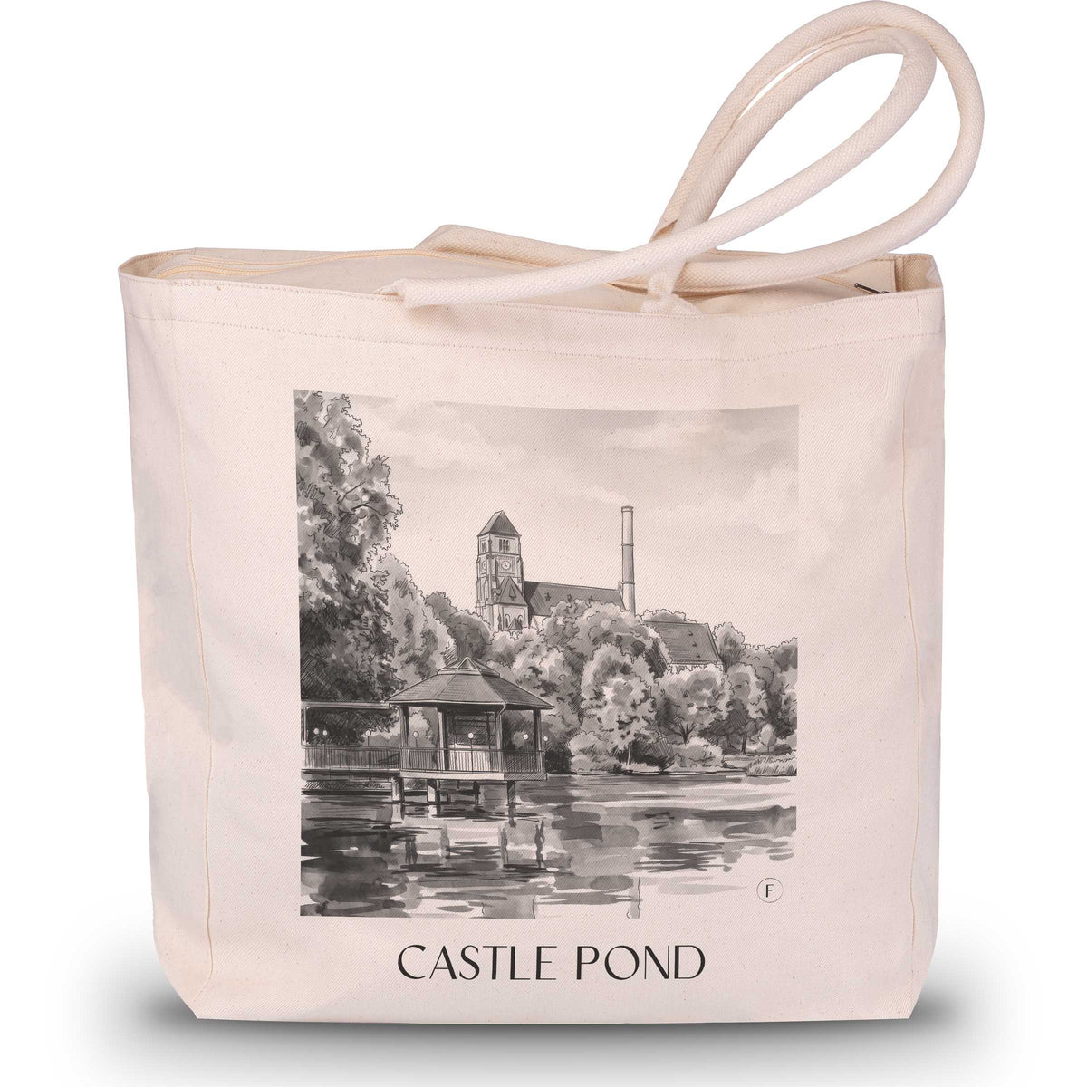 Schlossteich Shopping Tasche - Chemnitz - Deutschland Tote Bag - Einkaufstasche im Aquarell Schwarz-Weiß Stil - favplace