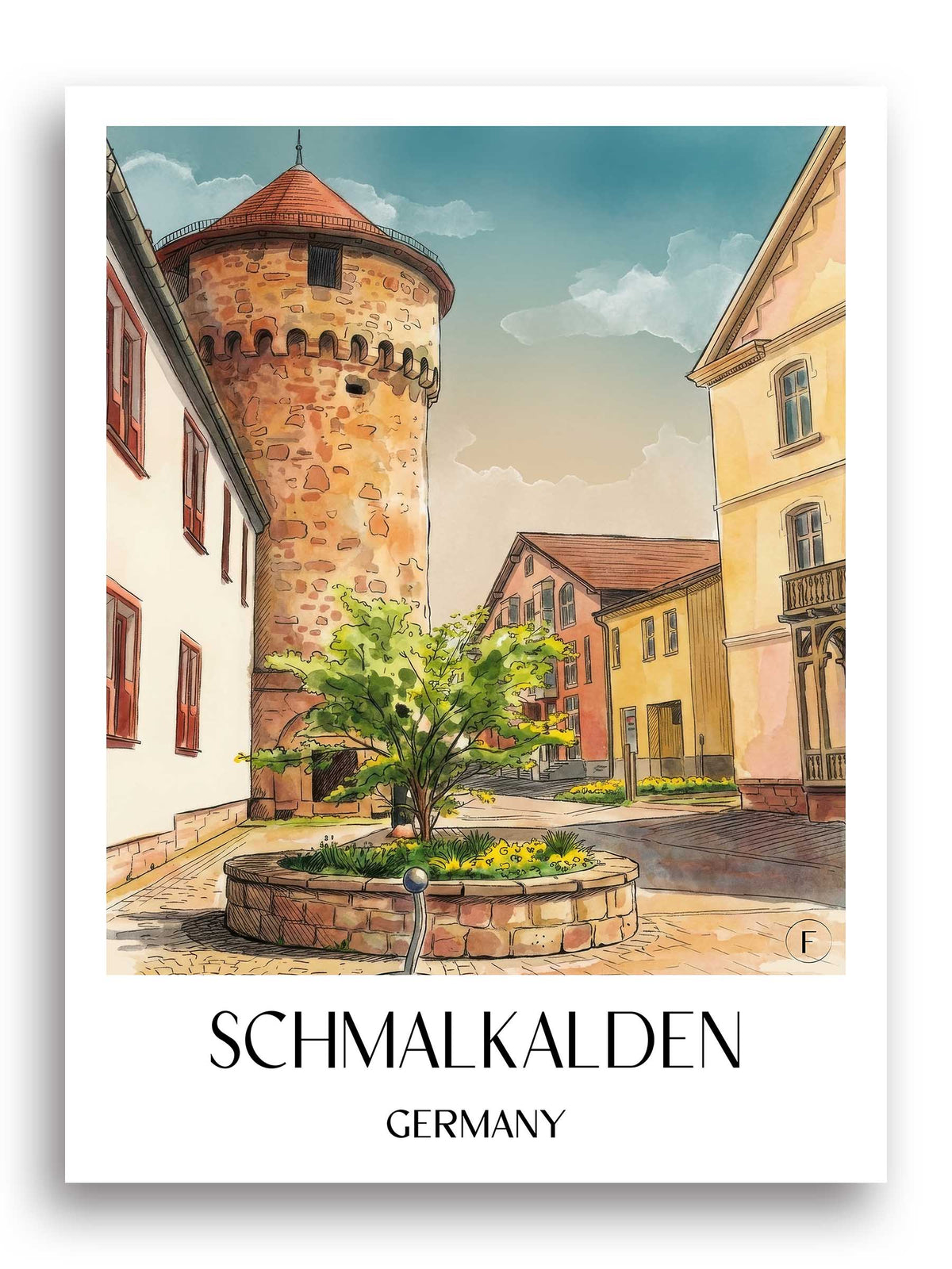 Schmalkalden Poster - Thüringen - Deutschland Kunstdruck - Aquarell von A4 bis A1 - favplace