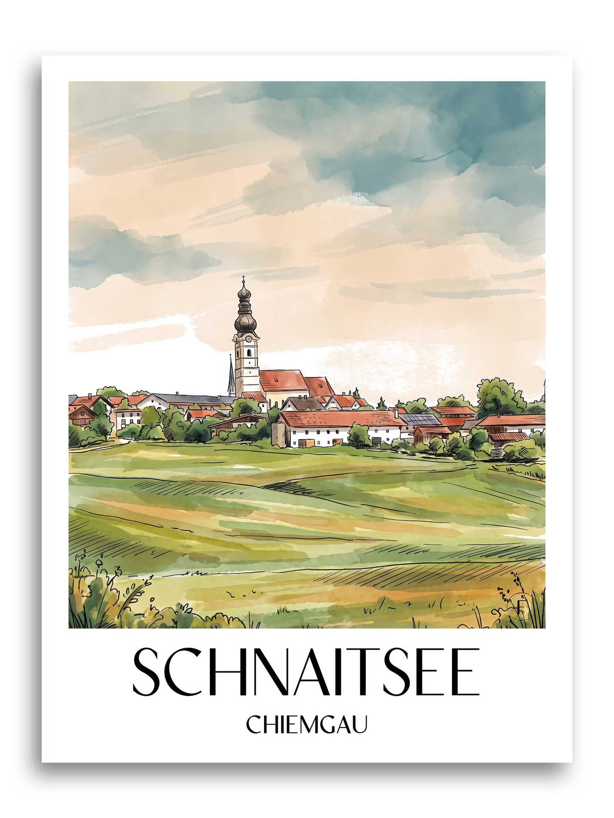 Schnaitsee Poster - Chiemgau - Deutschland Kunstdruck - Aquarell von A4 bis A1 - favplace