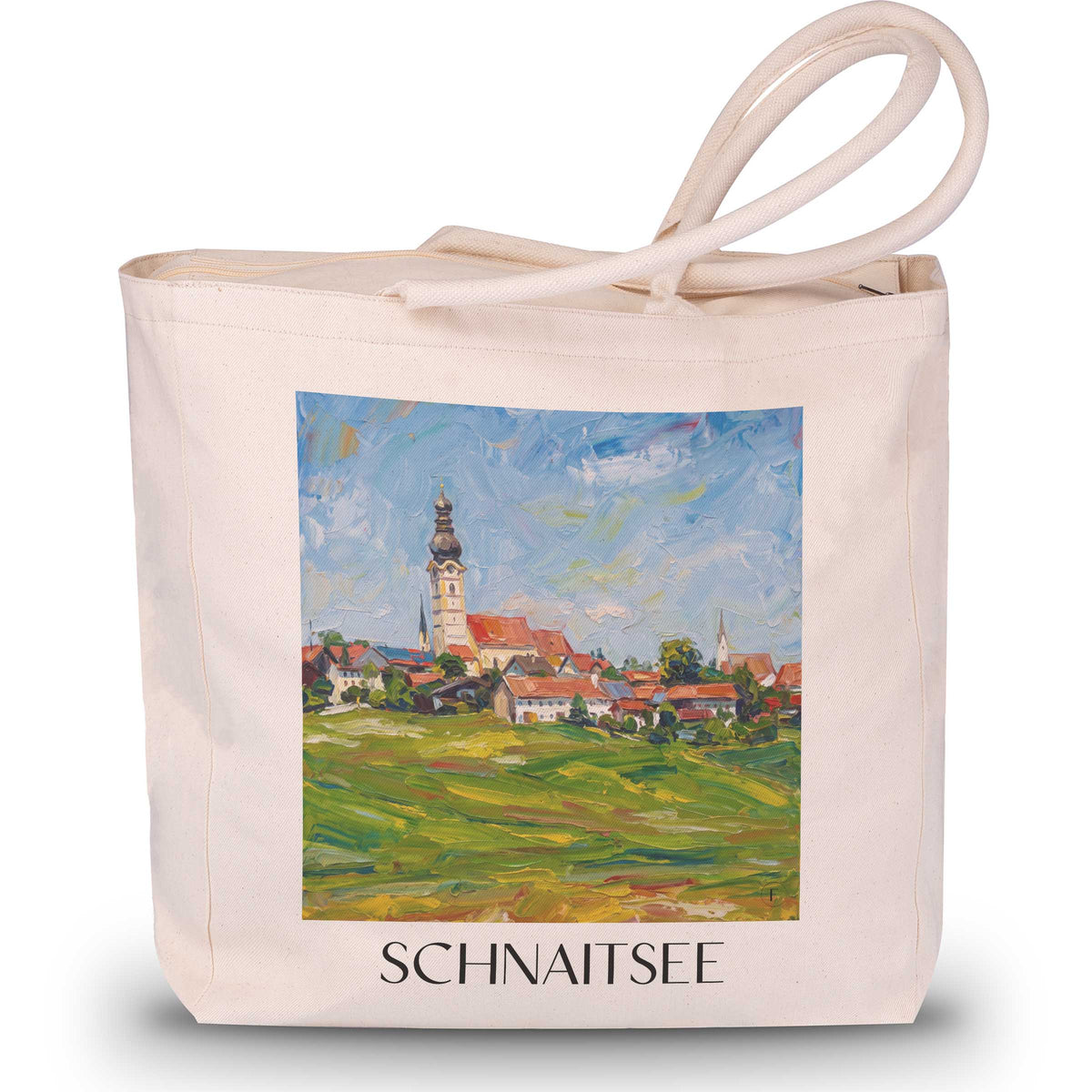 schnaitsee-chiemgau-deutschland-einkaufstasche-oil-painting-oelgemaelde