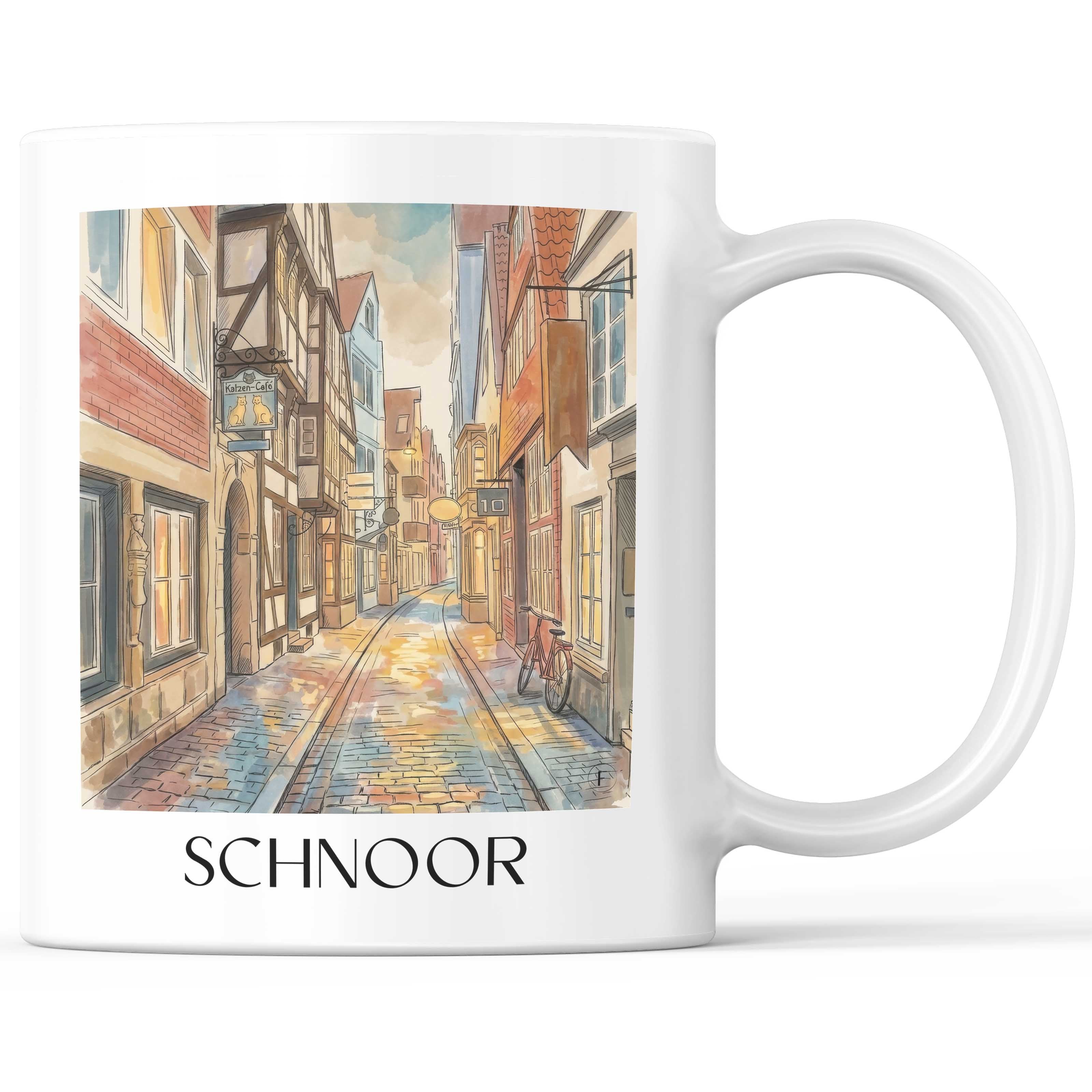 Schnoor Kaffeebecher - Bremen - Deutschland Becher - Kaffeetasse im Aquarell Stil - favplace