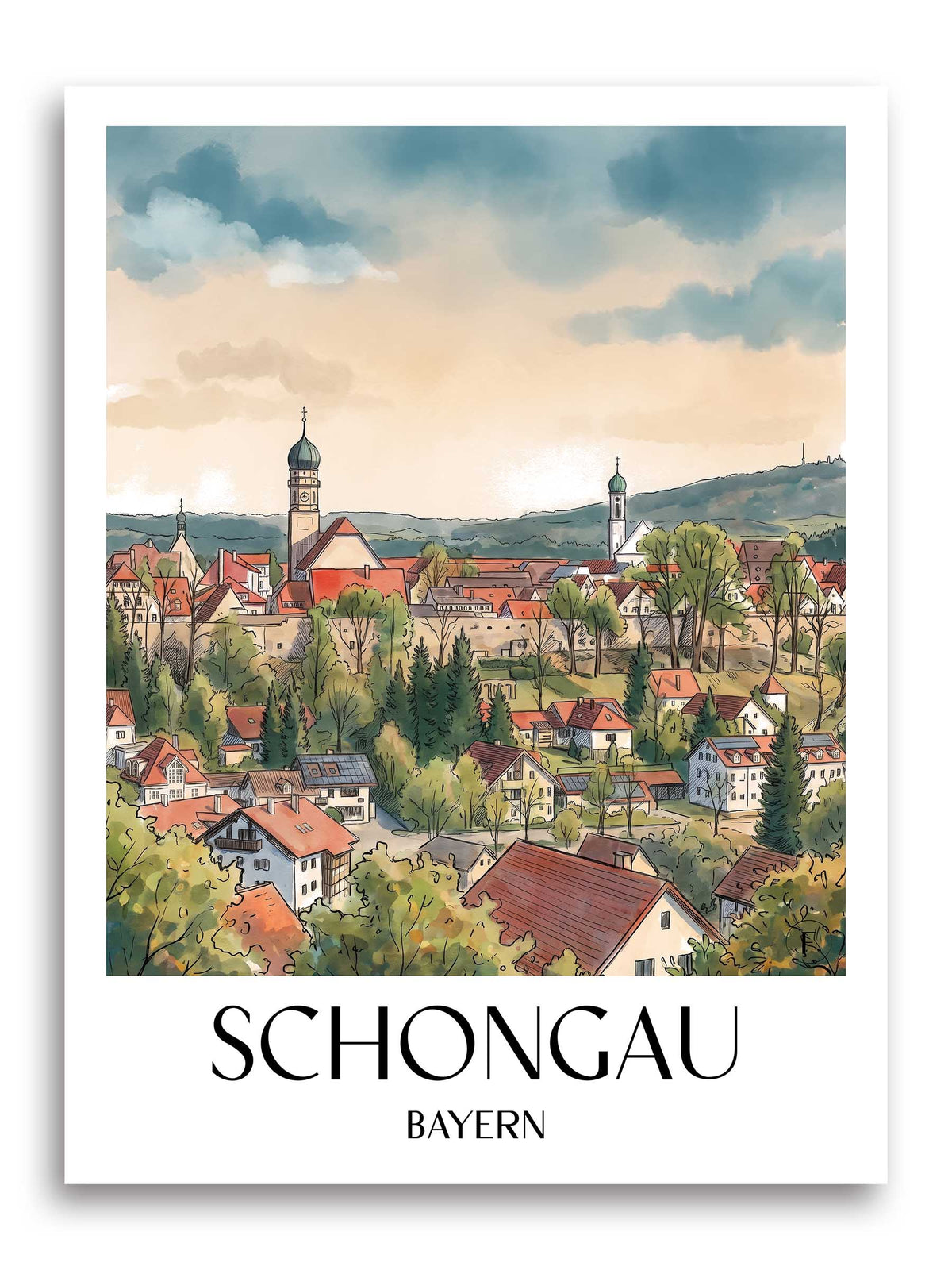 schongau-bayern-deutschland-poster-aquarell