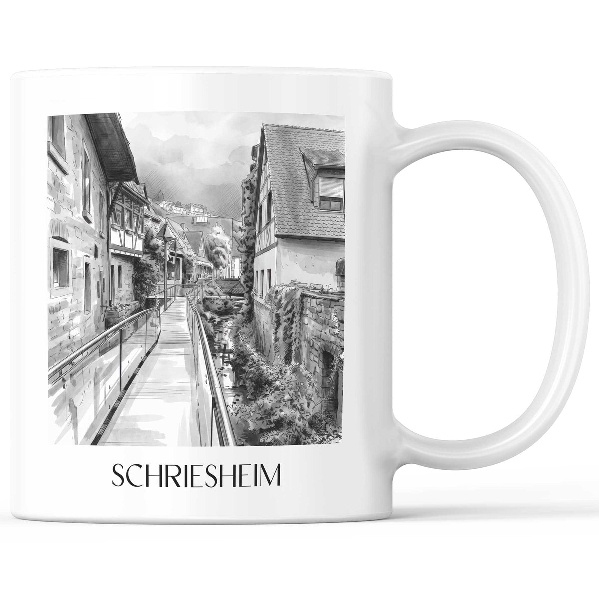 Schriesheim Kaffeebecher - Odenwald - Deutschland Becher - Kaffeetasse im Aquarell Schwarz-Weiß Stil - favplace