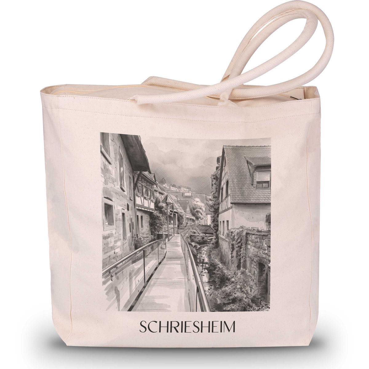 Schriesheim Shopping Tasche - Odenwald - Deutschland Tote Bag - Einkaufstasche im Aquarell Schwarz-Weiß Stil - favplace