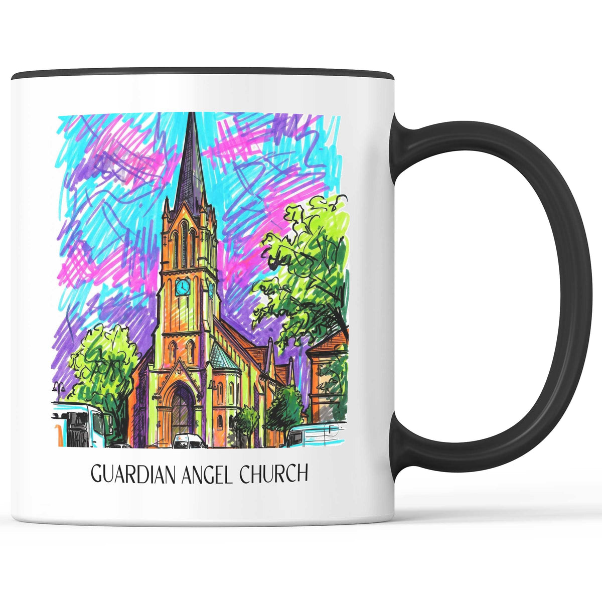 Schutzengelkirche Kaffeebecher - Brühl - Deutschland Becher - Kaffeetasse im Tag Graffiti Stil - favplace