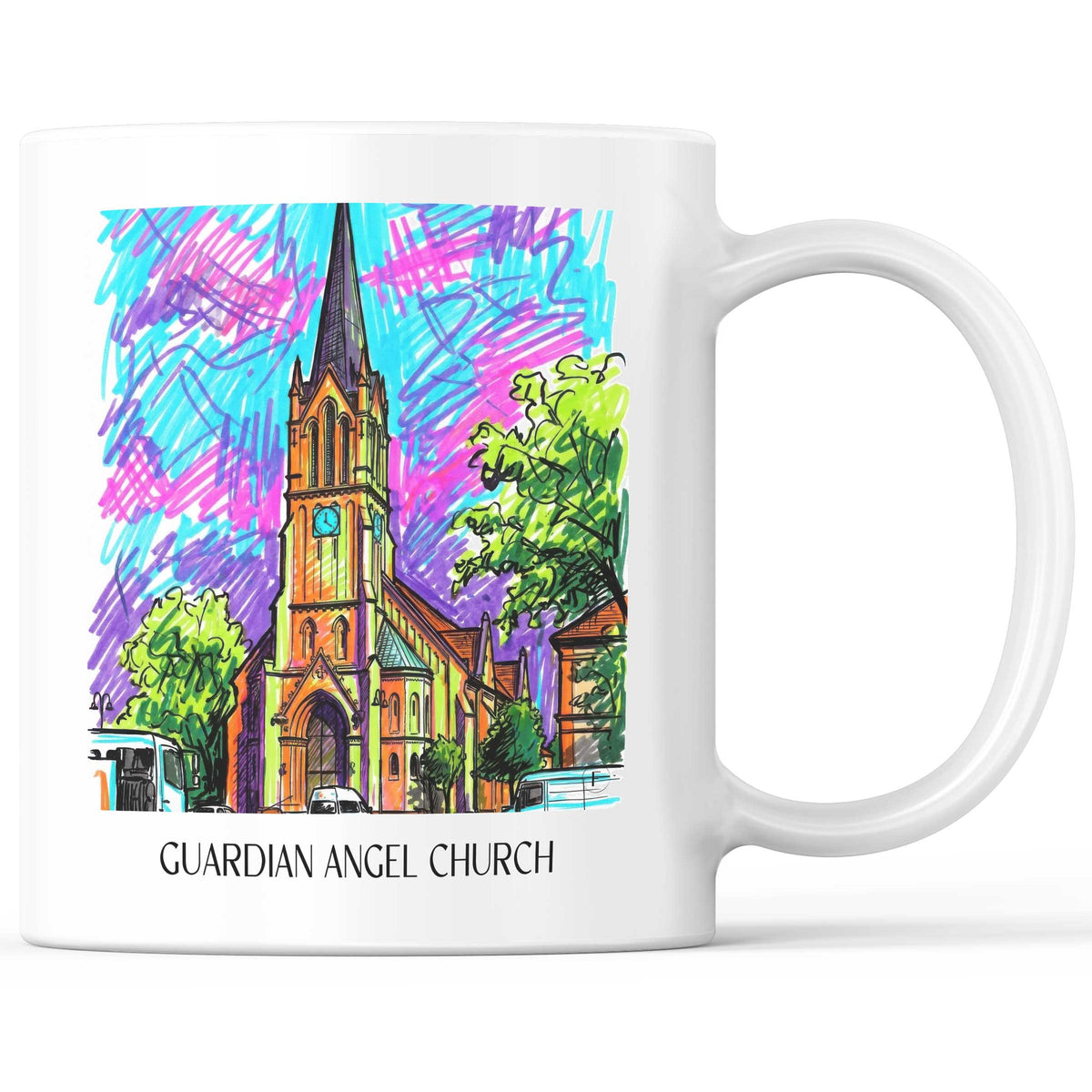 Schutzengelkirche Kaffeebecher - Brühl - Deutschland Becher - Kaffeetasse im Tag Graffiti Stil - favplace