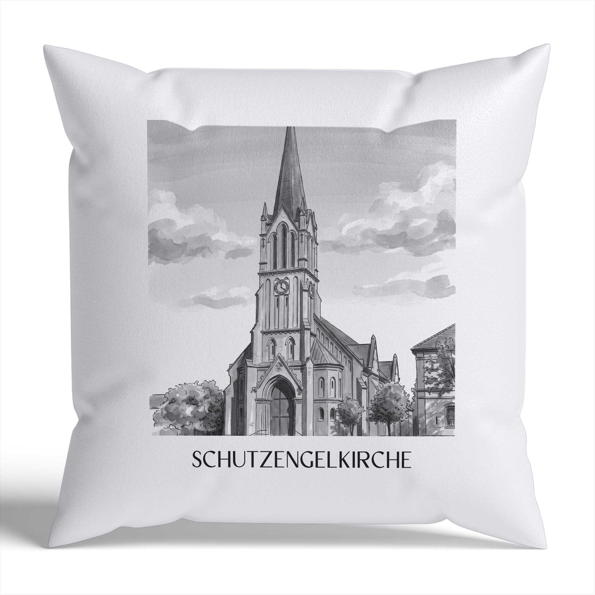 schutzengelkirche-brühl-deutschland-kissenbezug-aquarell-schwarz-weiss