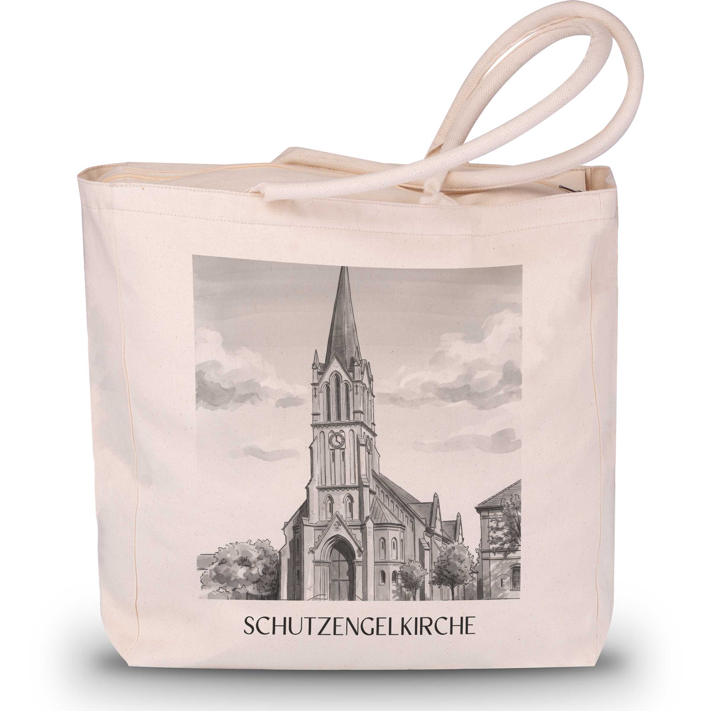 schutzengelkirche-brühl-deutschland-einkaufstasche-aquarell-schwarz-weiss
