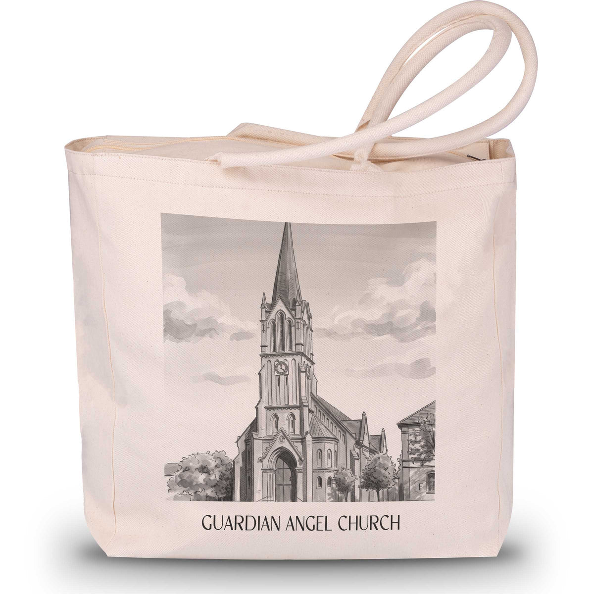 Schutzengelkirche Shopping Tasche - Brühl - Deutschland Tote Bag - Einkaufstasche im Aquarell Schwarz-Weiß Stil - favplace