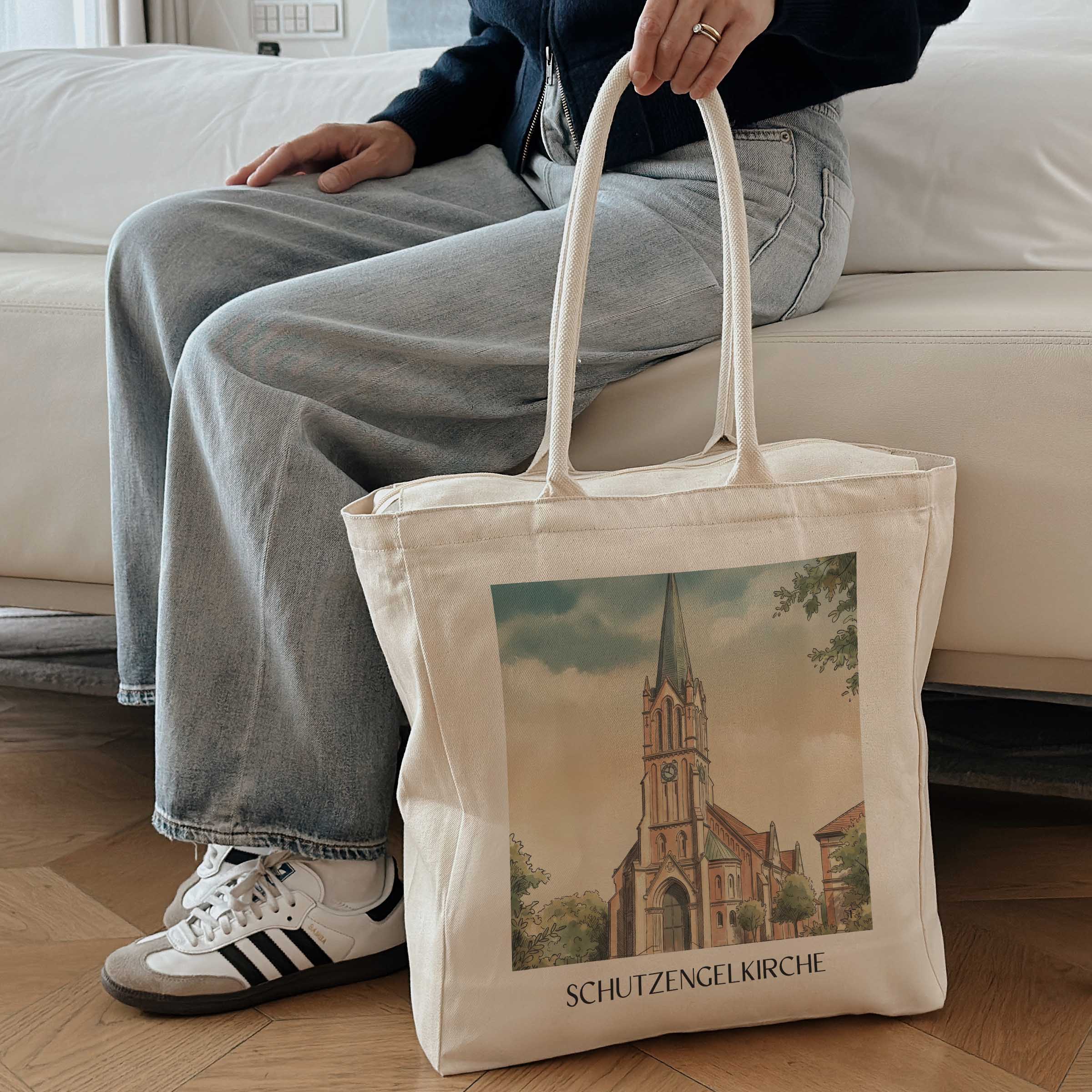 schutzengelkirche-brühl-deutschland-einkaufstasche-aquarell