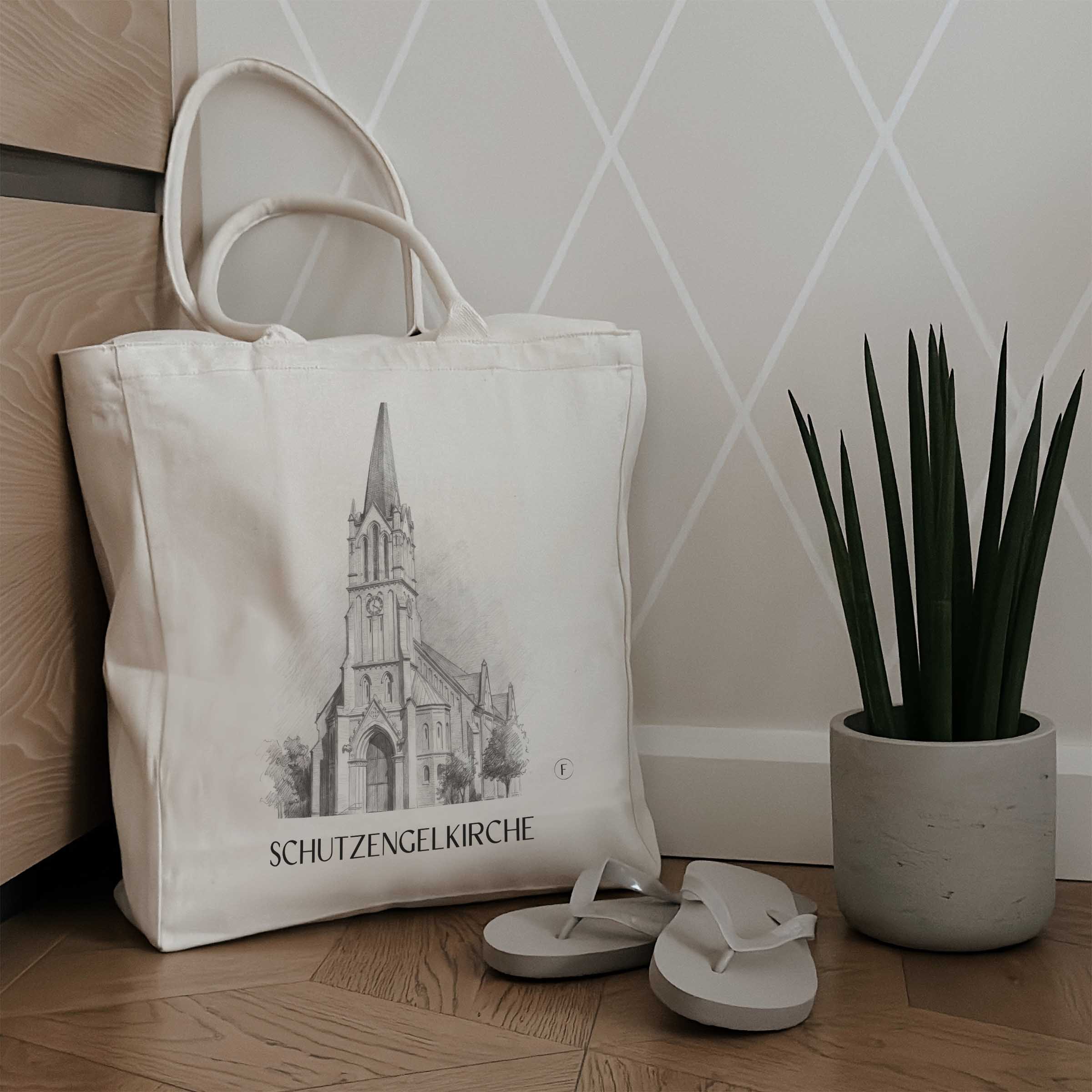 schutzengelkirche-brühl-deutschland-einkaufstasche-bleistift-zeichnung-drawing