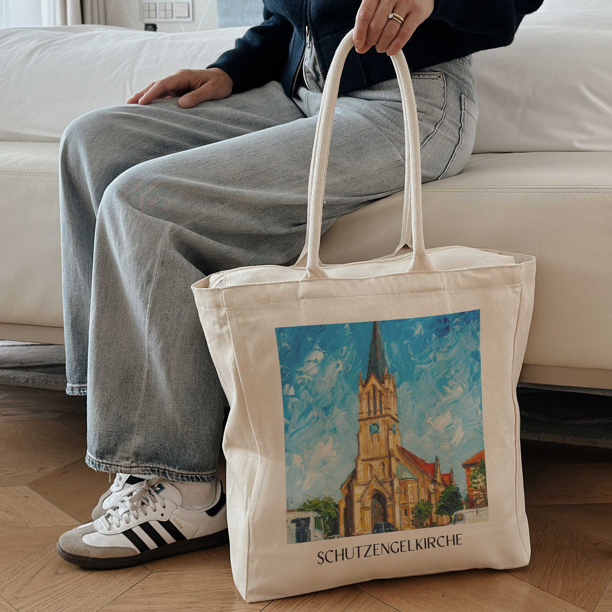 schutzengelkirche-brühl-deutschland-einkaufstasche-oil-painting-oelgemaelde