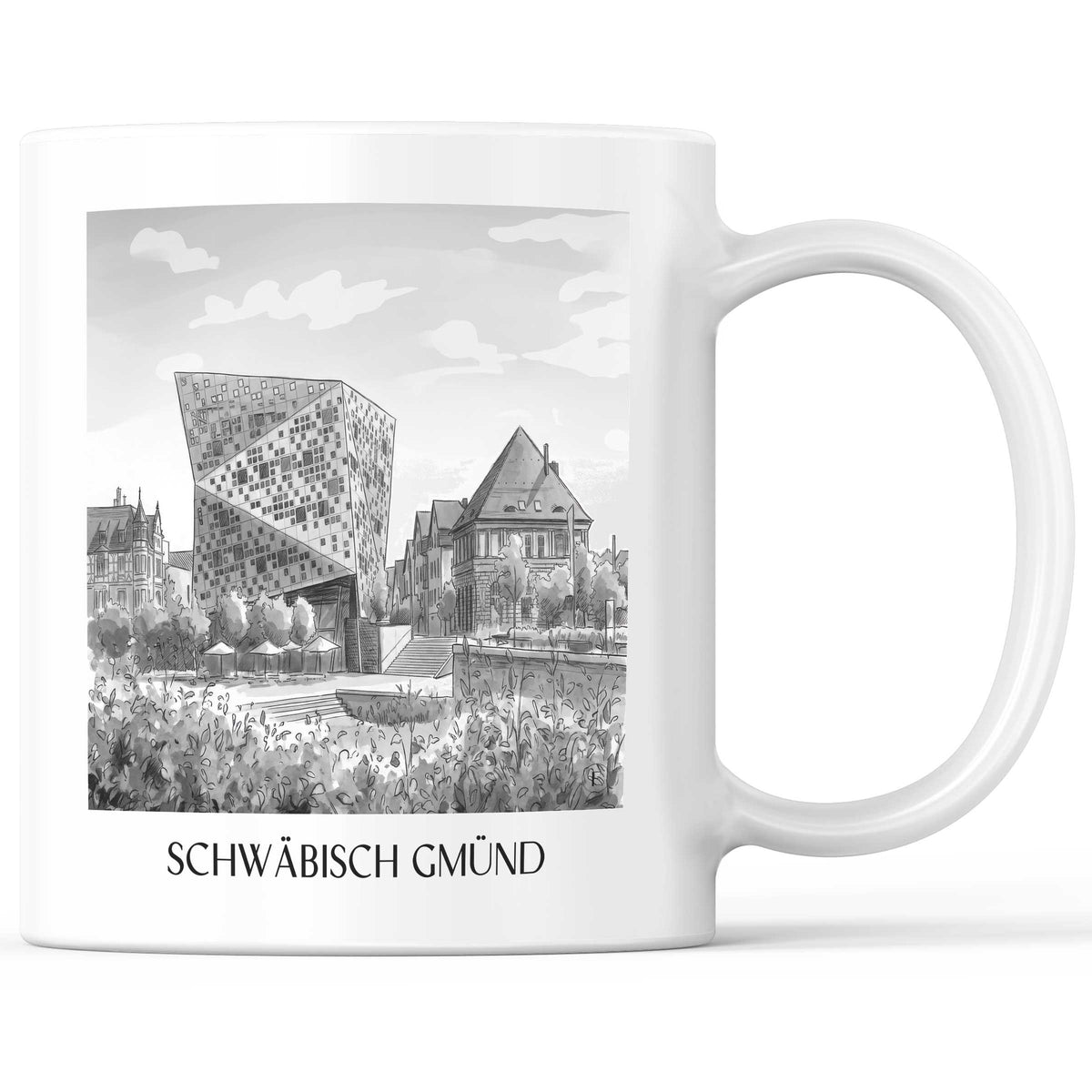Schwäbisch Gmünd - Deutschland Becher - Kaffeetasse im Aquarell Schwarz-Weiß Stil - favplace