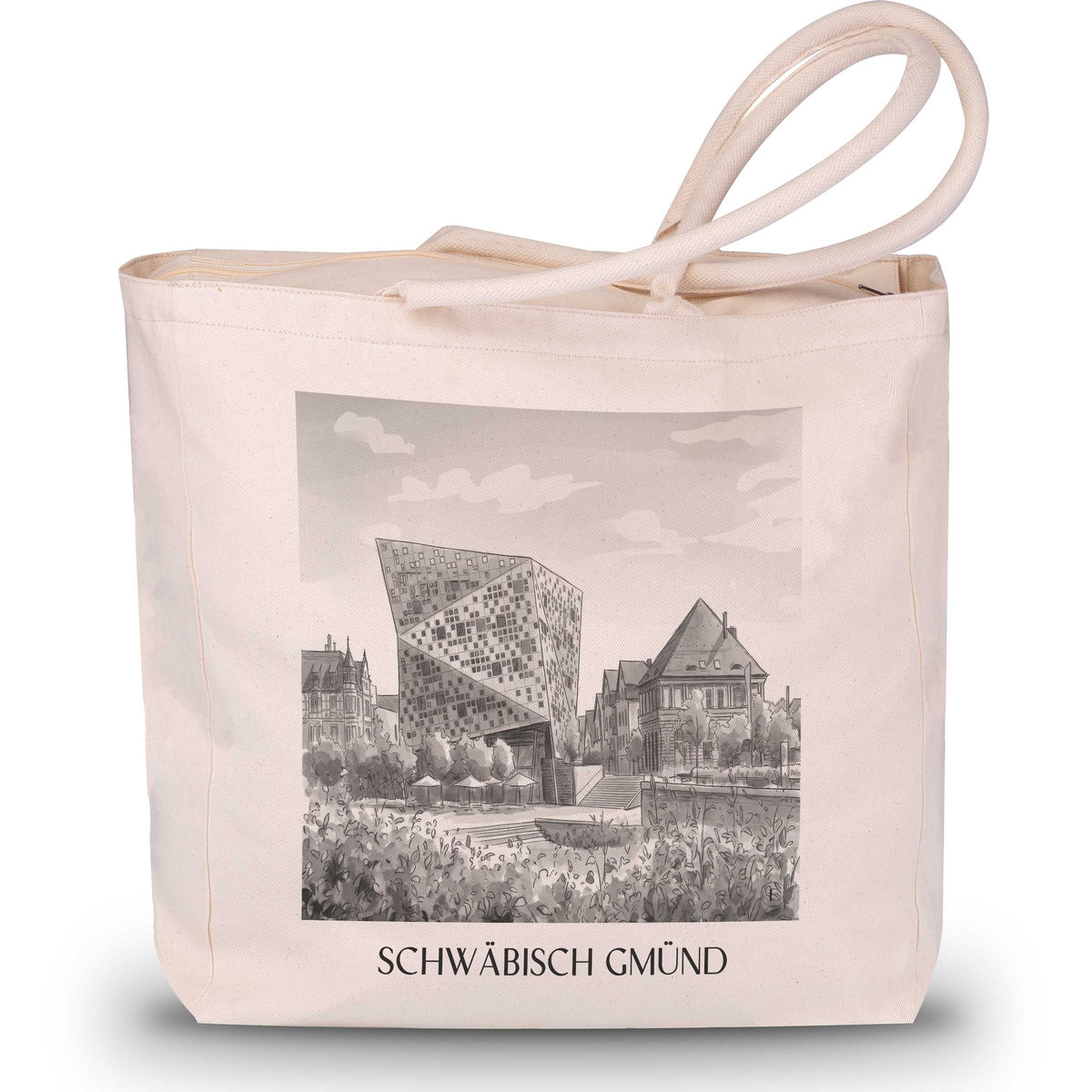 Schwäbisch Gmünd - Deutschland Tote Bag - Einkaufstasche im Aquarell Schwarz-Weiß Stil - favplace
