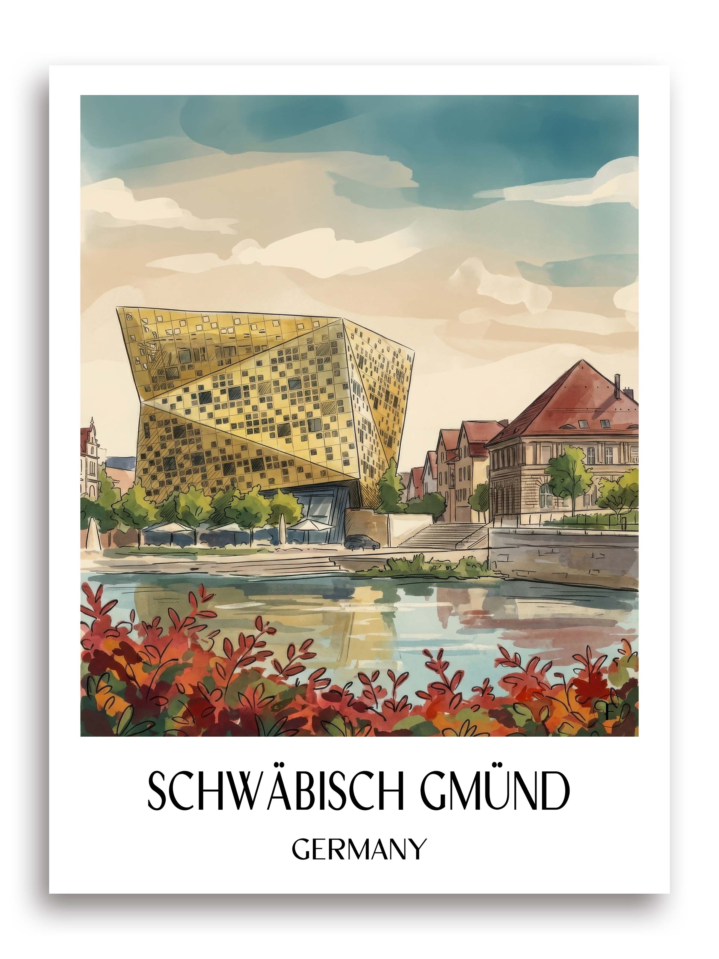 Schwäbisch Gmünd Poster - - Deutschland Kunstdruck - Aquarell von A4 bis A1 - favplace