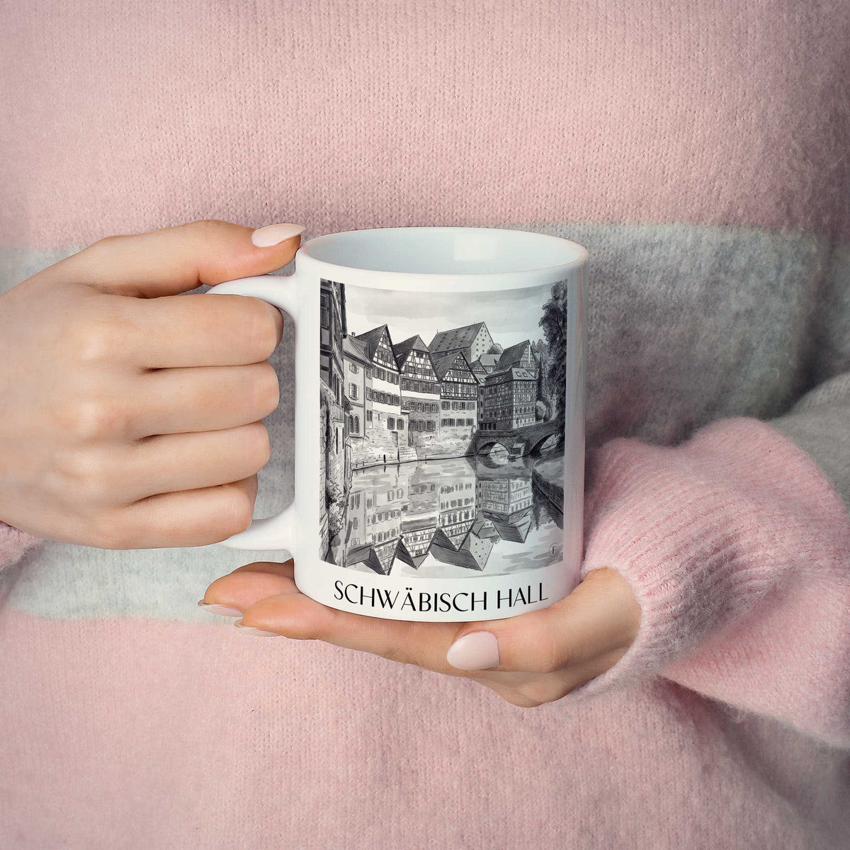 schwäbisch-hall-deutschland-kaffeebecher-aquarell-schwarz-weiss