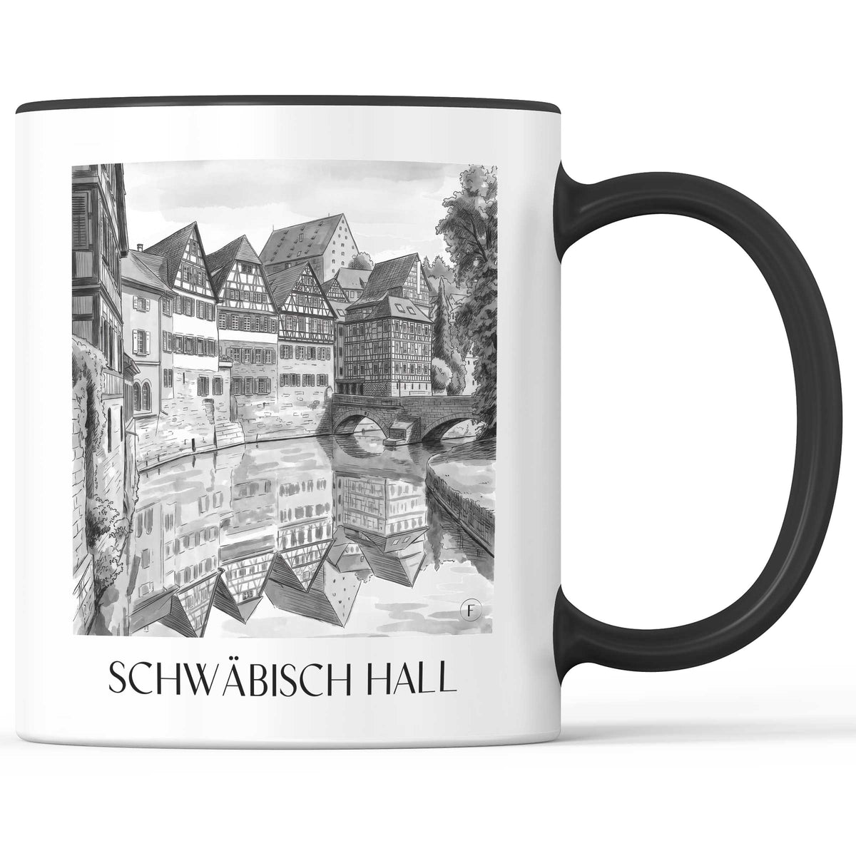 Schwäbisch Hall - Deutschland Becher - Kaffeetasse im Aquarell Schwarz-Weiß Stil - favplace