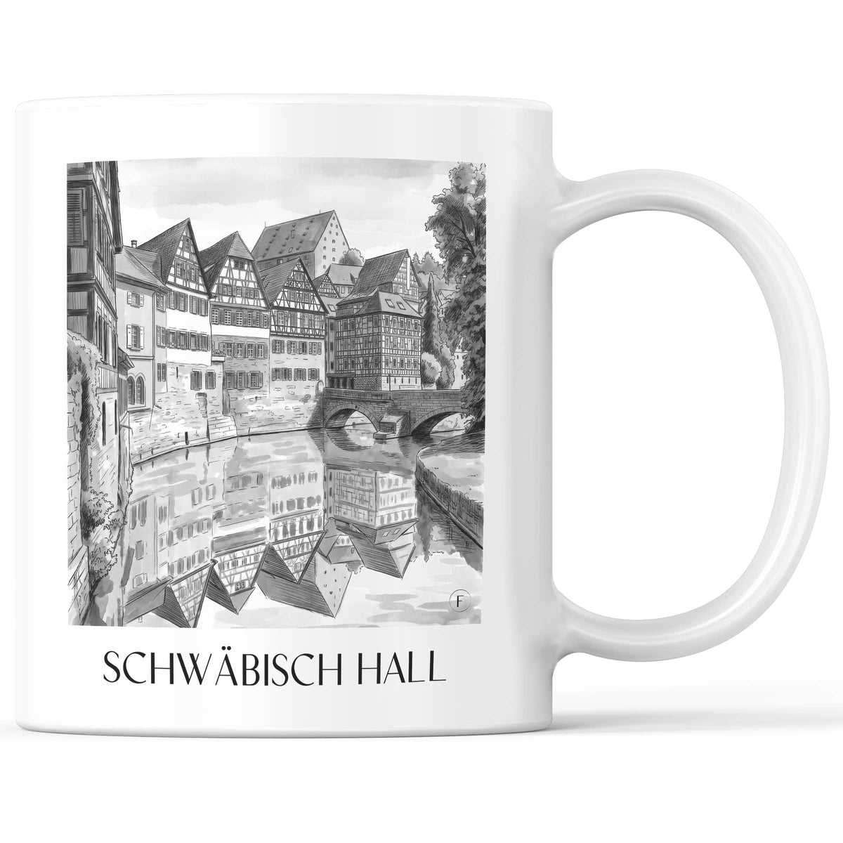 Schwäbisch Hall - Deutschland Becher - Kaffeetasse im Aquarell Schwarz-Weiß Stil - favplace