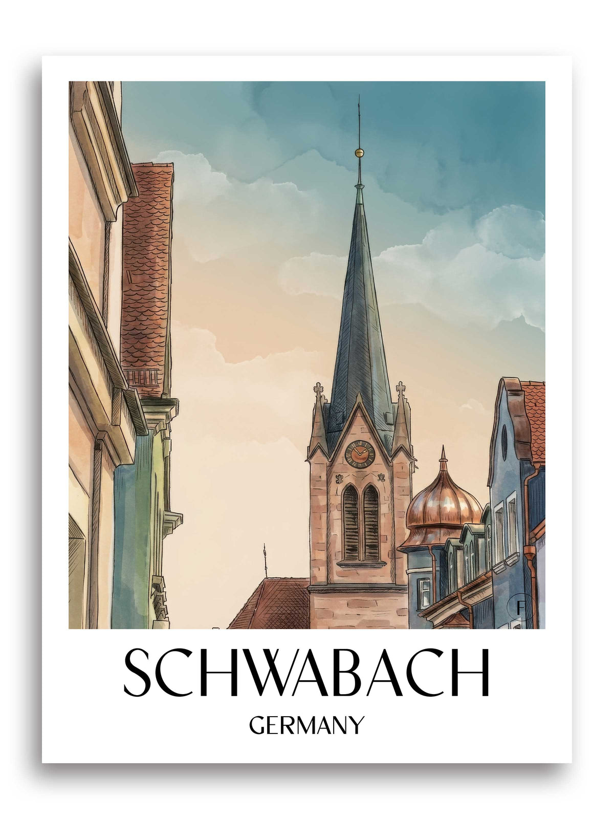 Schwabach Poster - Mittelfranken - Deutschland Kunstdruck - Aquarell von A4 bis A1 - favplace