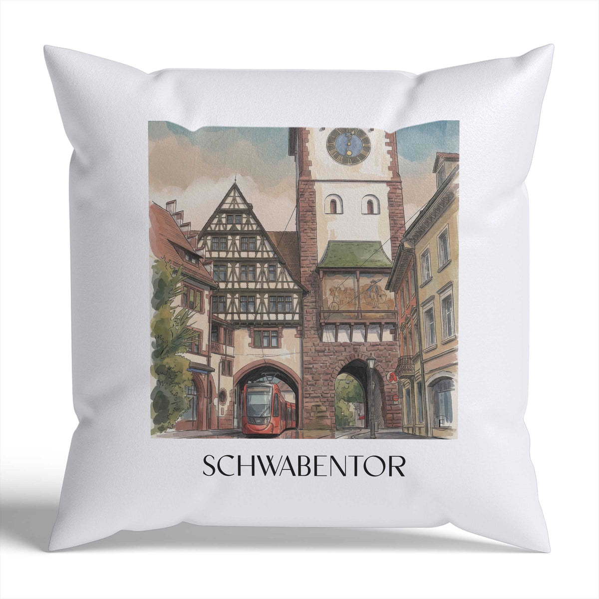 Schwabentor Kissenhülle - Zierkissen Bezug - Freiburg - Deutschland Kissen bzw. Kissenbezug im Aquarell Stil - favplace